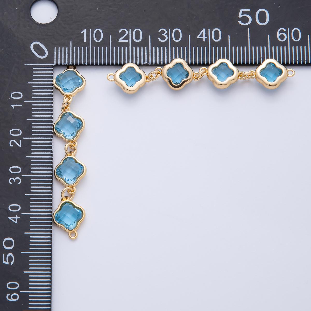 18K Gold Filled 49mm Blue, Brown, Champagne Clover CZ Linked Charm Connector | Y163 Y164