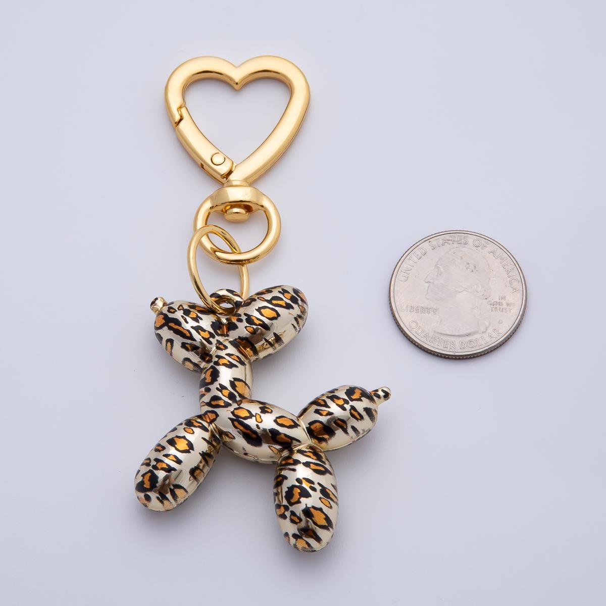 Gold Cheetah Balloon Animal Dog Heart Push Gate Keychain Accessories | WB-00186