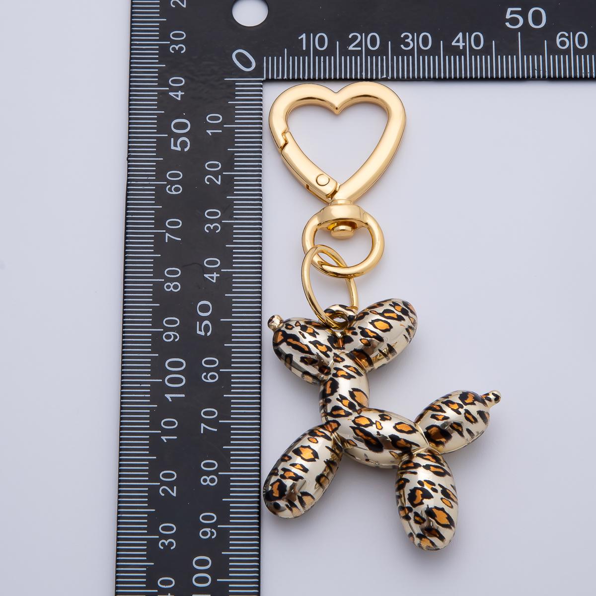 Gold Cheetah Balloon Animal Dog Heart Push Gate Keychain Accessories | WB-00186