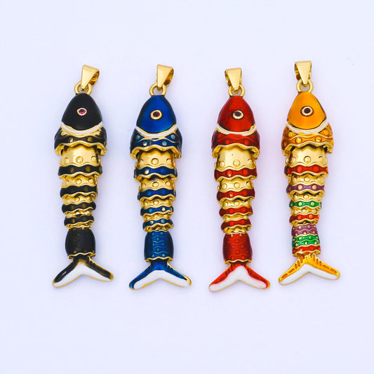 24K Gold Filled 44mm Colorful Pendant Dainty Moving Koi Fish Charm Lucky Fish Jewelry Vintage Ocean Pendant Jewelry Making Supply | A1669