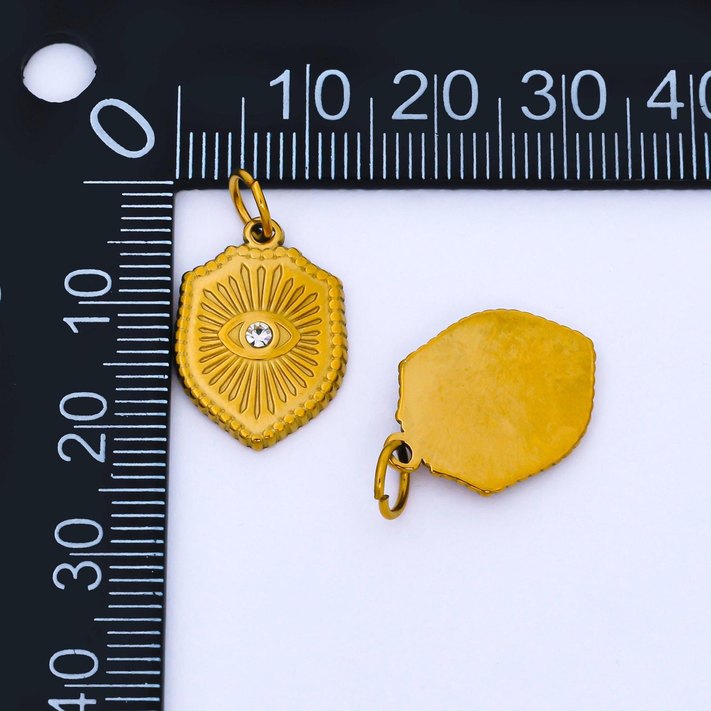 Dainty 24k 18.6mm Gold Filled CZ Clear Gem Yellow Evil Eye Sunburst Shield Charm DIY Jewelry Making Necklace Bracelet Earring Supply | J632