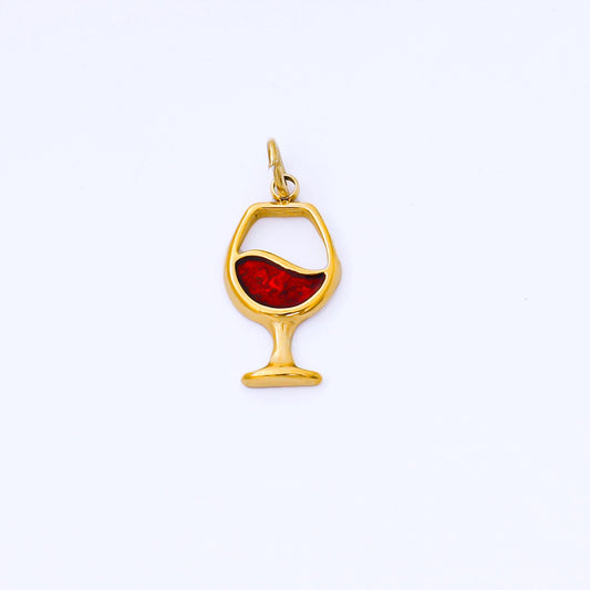 14mm Mini Red Wine Glass Charm Mini Glass 24k PVD Gold Plated Goblet Charm DIY Bracelet Necklace Jewelry Making Findings Supply | J534
