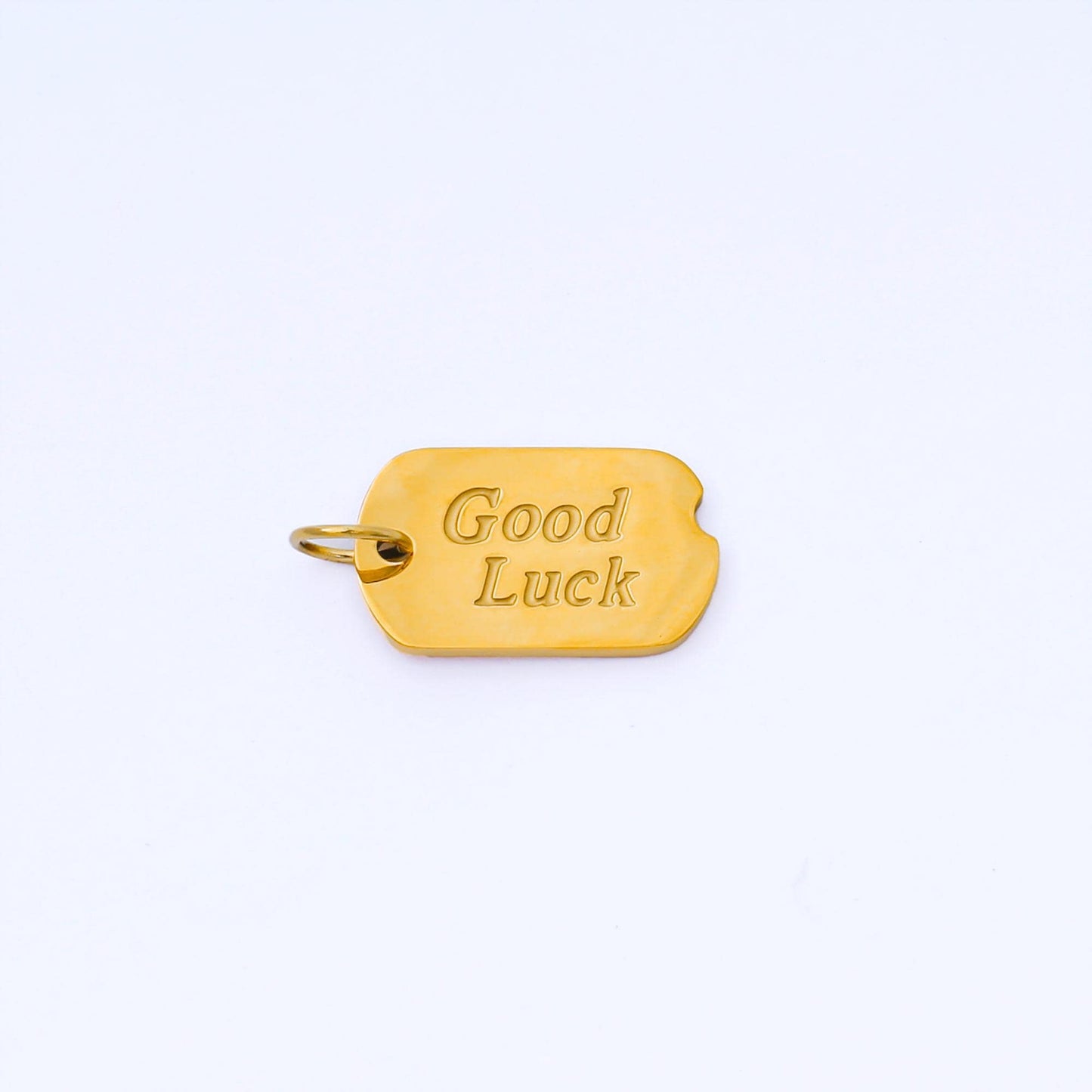 24K Gold Good Luck Tag Charm Pendant 15.1mm Engraved Message Minimal Lucky Jewelry Gift Idea DIY Making Necklace Bracelet Finding | J547