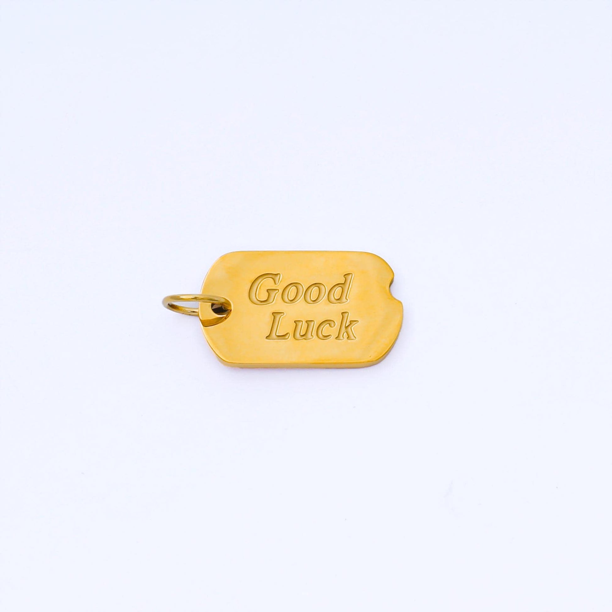 24K Gold Good Luck Tag Charm Pendant 15.1mm Engraved Message Minimal Lucky Jewelry Gift Idea DIY Making Necklace Bracelet Finding | J547