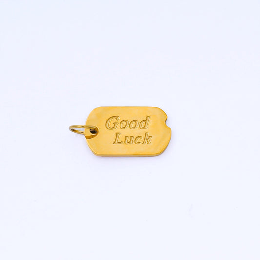 24K Gold Good Luck Tag Charm Pendant 15.1mm Engraved Message Minimal Lucky Jewelry Gift Idea DIY Making Necklace Bracelet Finding | J547