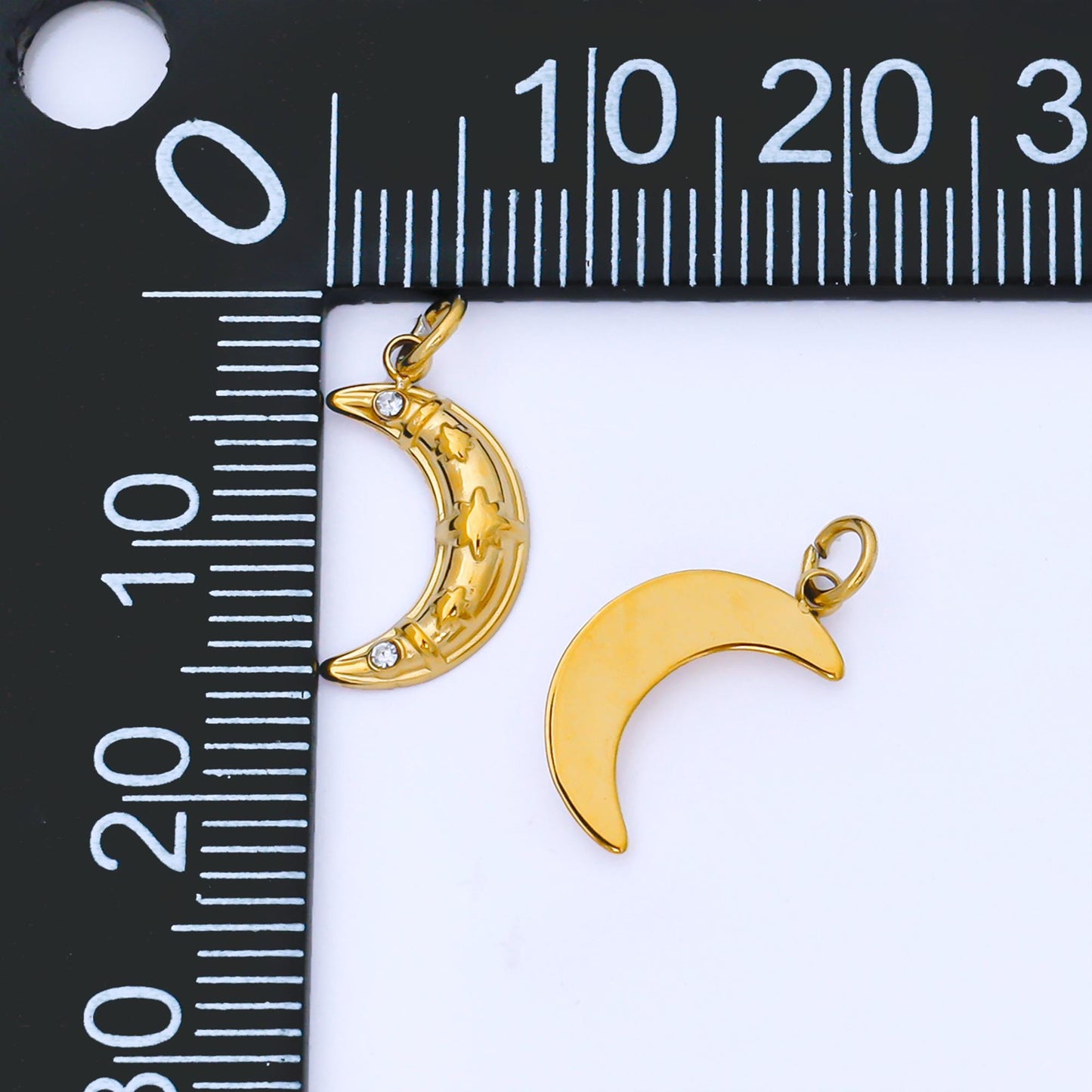 24k Gold CZ Crescent Moon 13.8mm Charm Mini Celestial Pendant with CZ Stars Gold Lunar Jewelry Making Supply Bracelet Necklace | J538