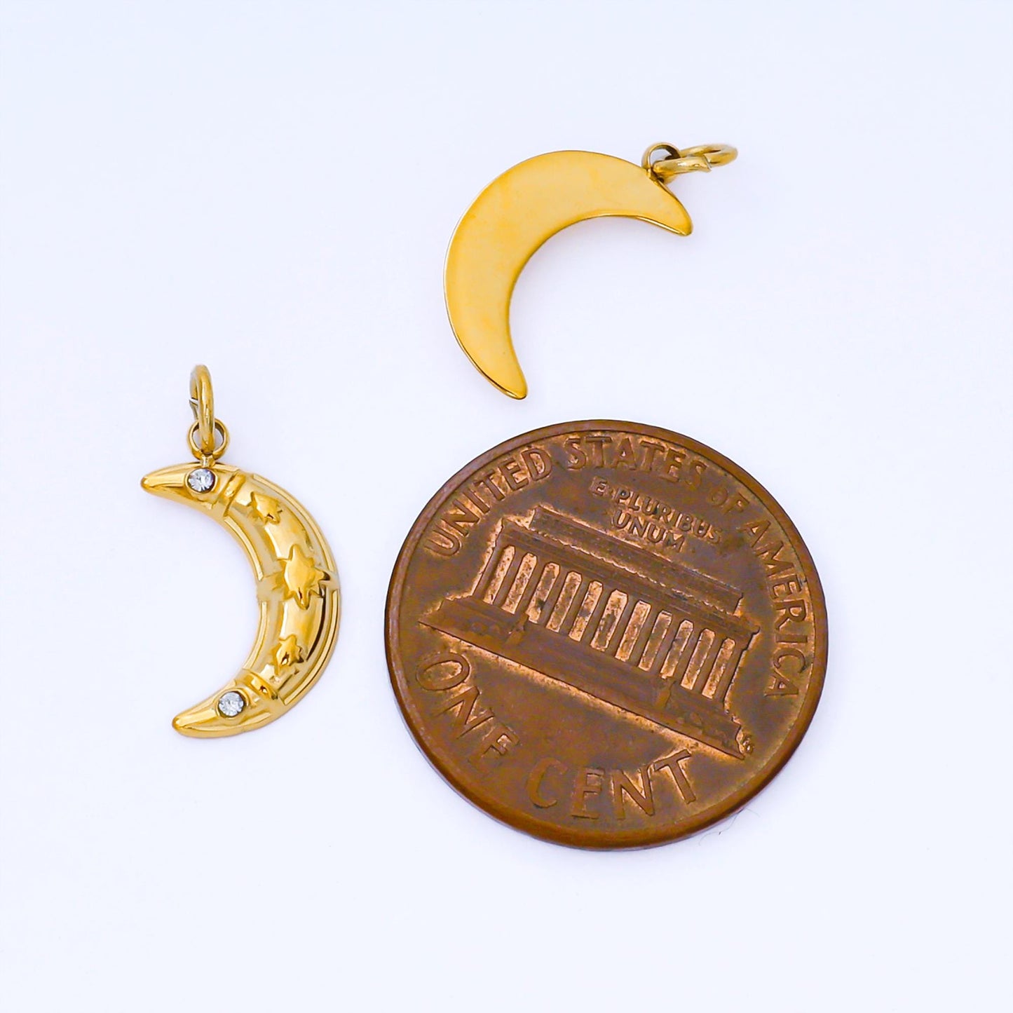 24k Gold CZ Crescent Moon 13.8mm Charm Mini Celestial Pendant with CZ Stars Gold Lunar Jewelry Making Supply Bracelet Necklace | J538