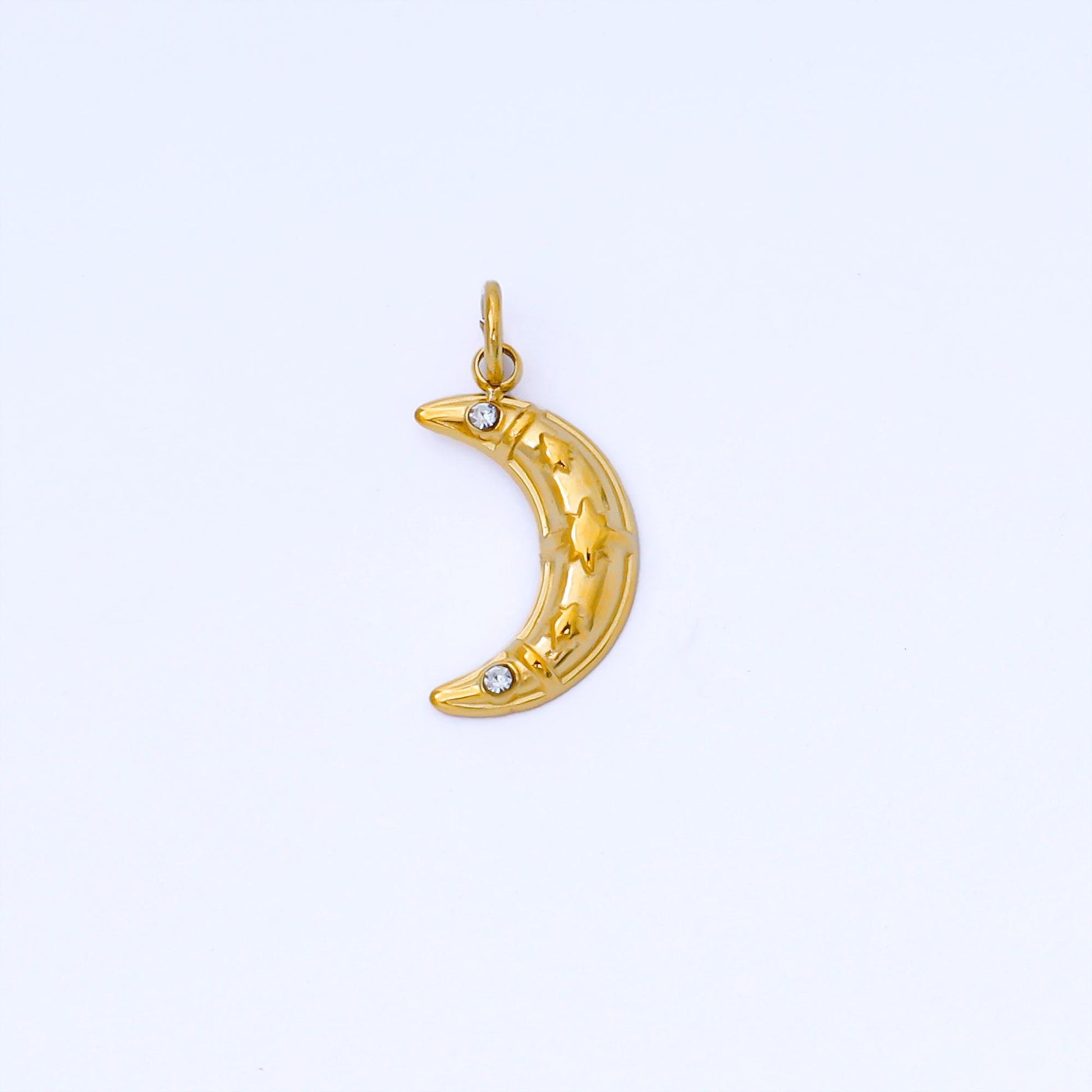 24k Gold CZ Crescent Moon 13.8mm Charm Mini Celestial Pendant with CZ Stars Gold Lunar Jewelry Making Supply Bracelet Necklace | J538