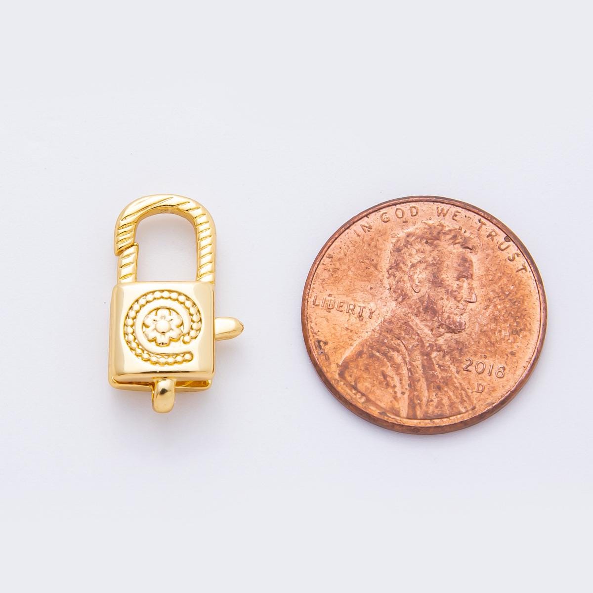 18K Gold Filled 17mm Spiral Flower Ribbed Rectangular Lobster Clasp Closure Finding | Z1389