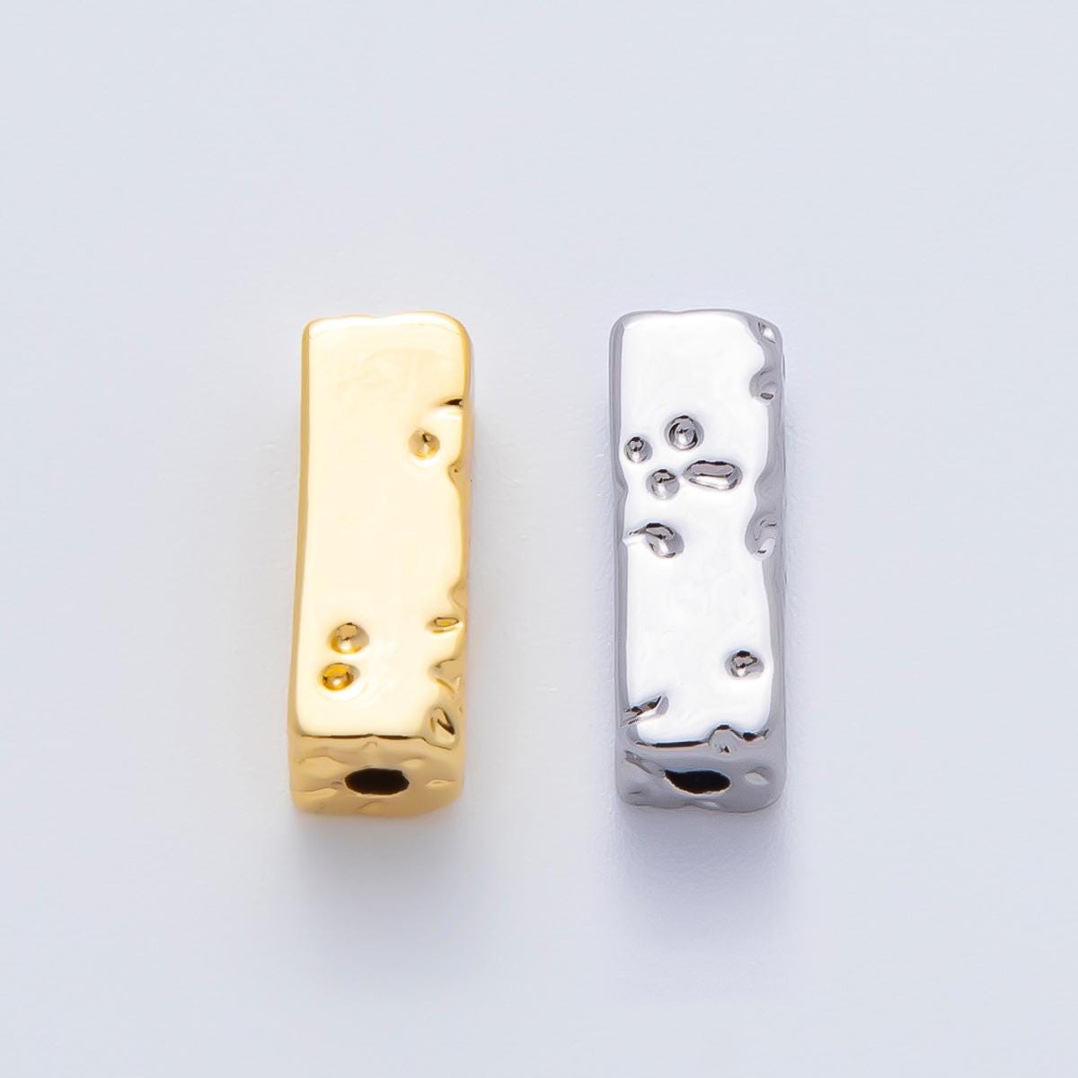 18K Gold Filled 13mm Hammered Rectangular Tube Spacer Bead in Gold & Silver | B026