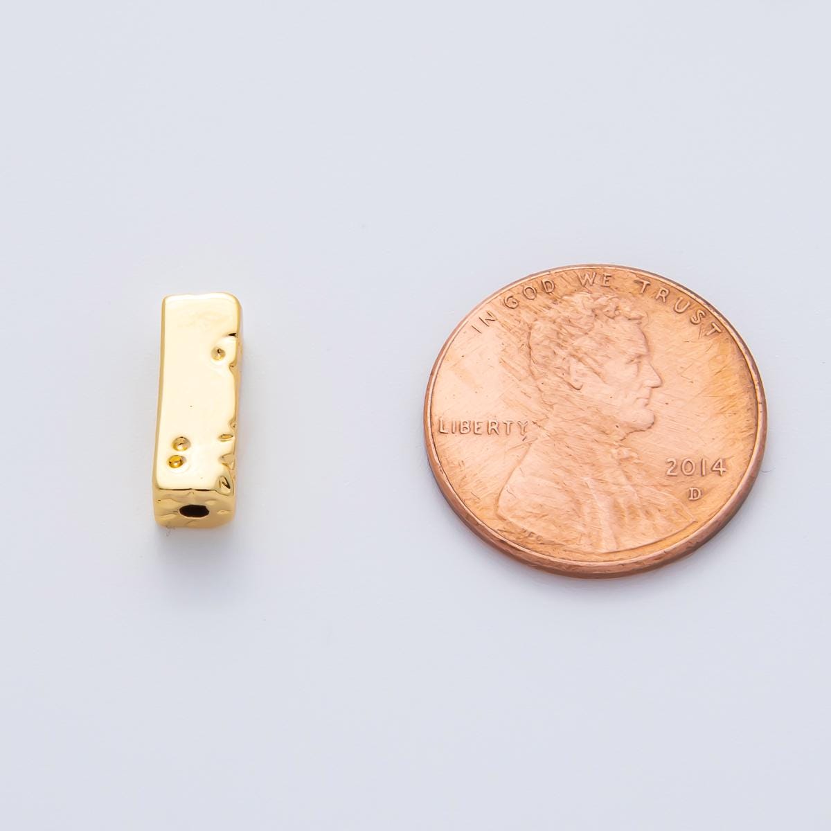18K Gold Filled 13mm Hammered Rectangular Tube Spacer Bead in Gold & Silver | B026