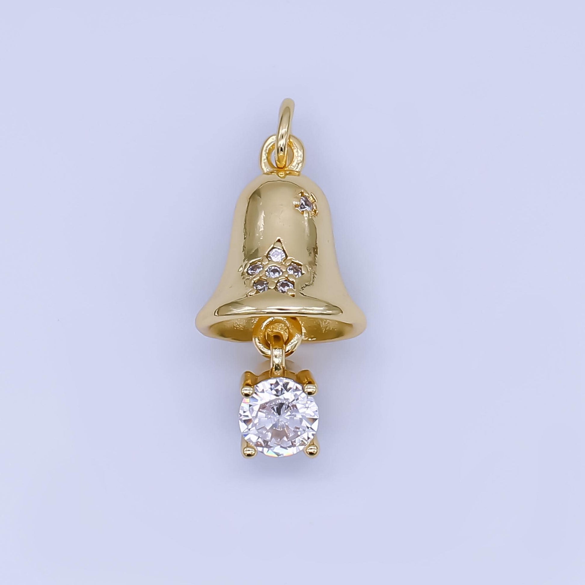 24K Gold Filled Bell Charm with micro paved Clear CZ Dainty Christmas Pendant Gold Jewelry Finding Holiday Necklace Supplies | AF1504