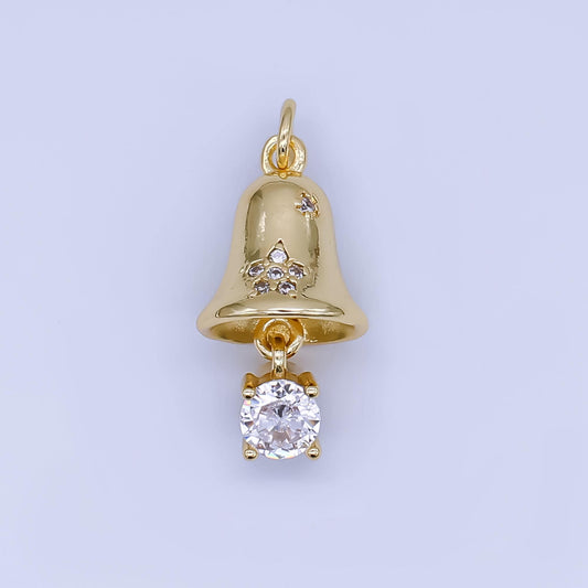 24K Gold Filled Bell Charm with micro paved Clear CZ Dainty Christmas Pendant Gold Jewelry Finding Holiday Necklace Supplies | AF1504