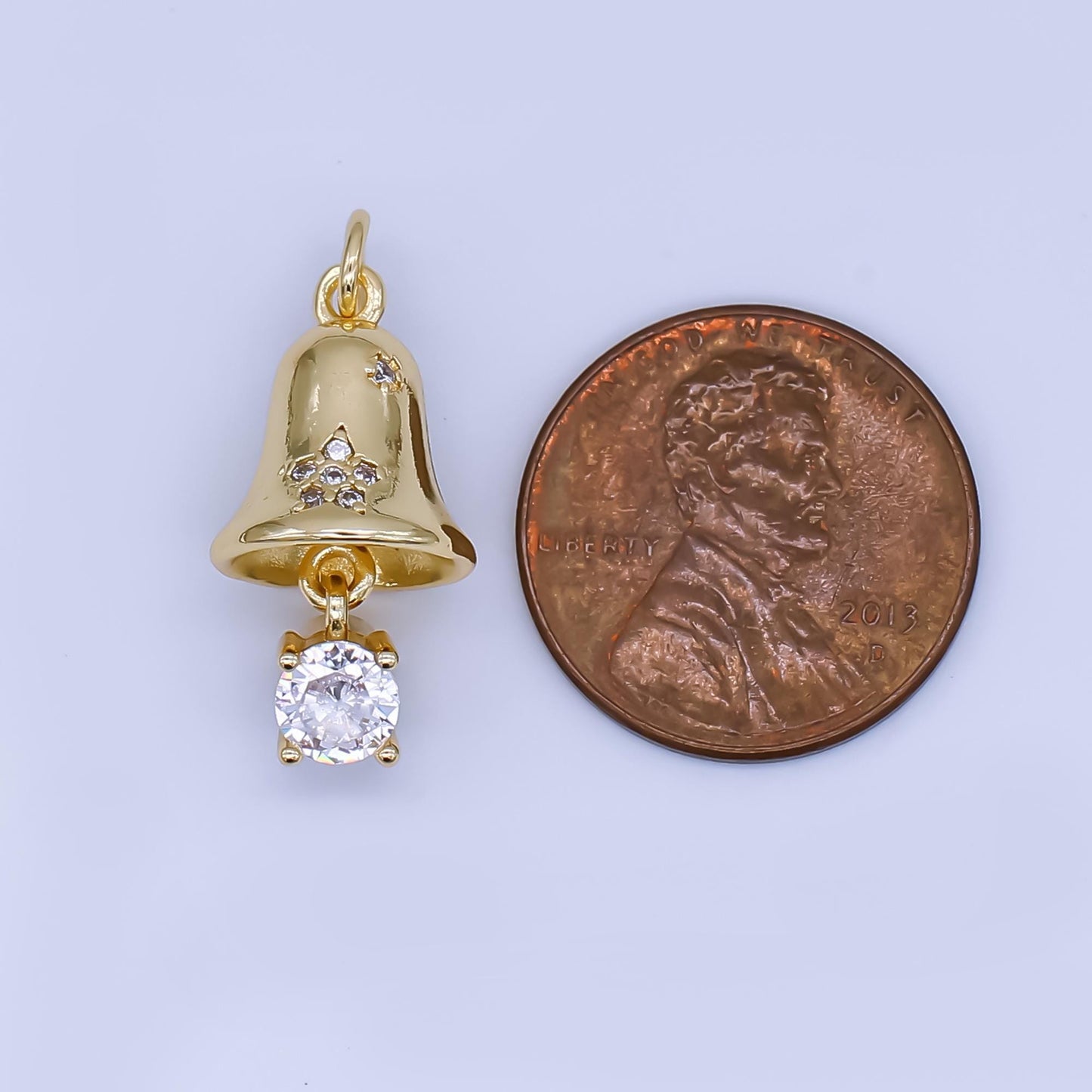24K Gold Filled Bell Charm with micro paved Clear CZ Dainty Christmas Pendant Gold Jewelry Finding Holiday Necklace Supplies | AF1504