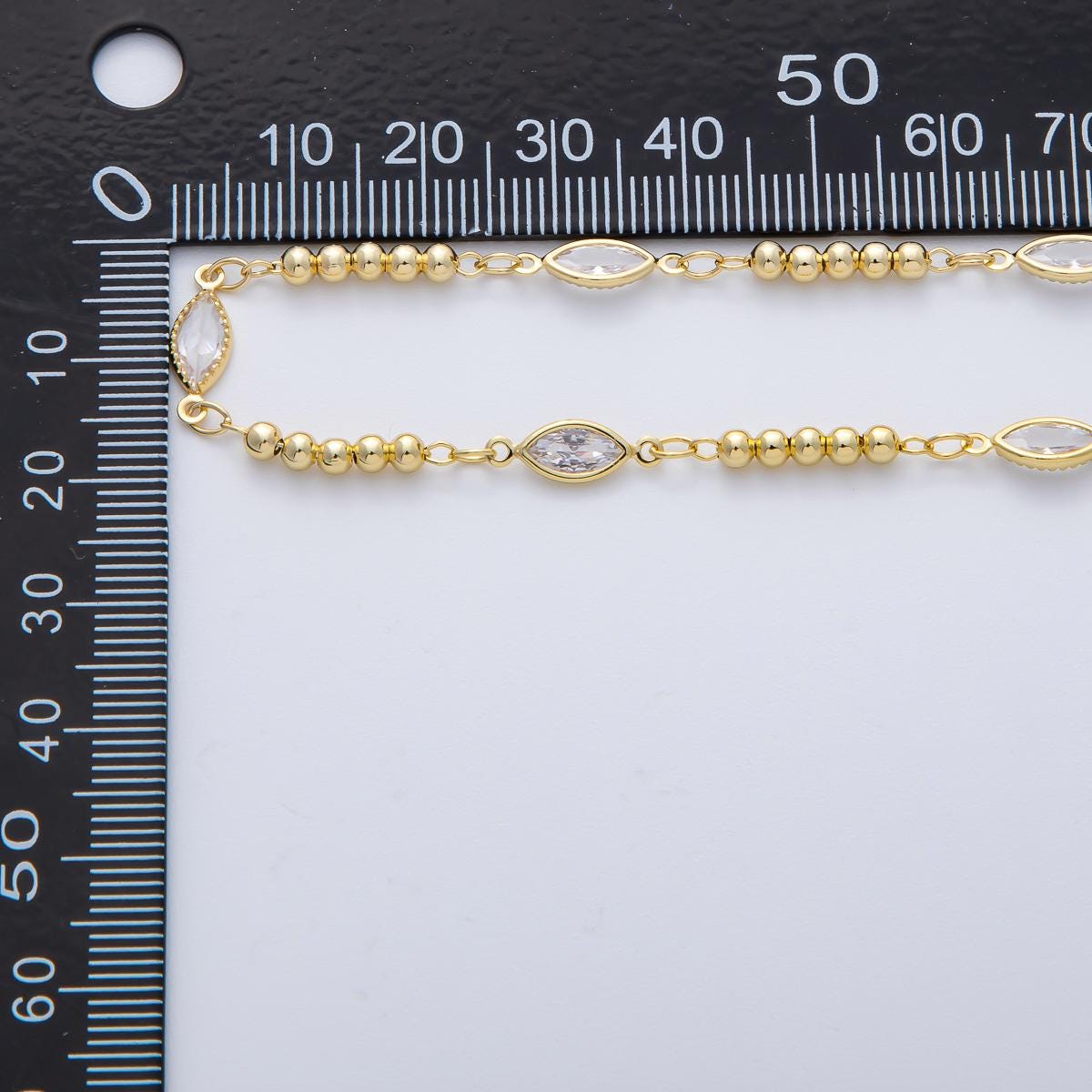Gold Cubic Zirconia Beaded Chain by the Yard Marquise CZ Bezel Chain 24k Gold Filled Rosary Chain for Jewelry Making | ROLL-1775