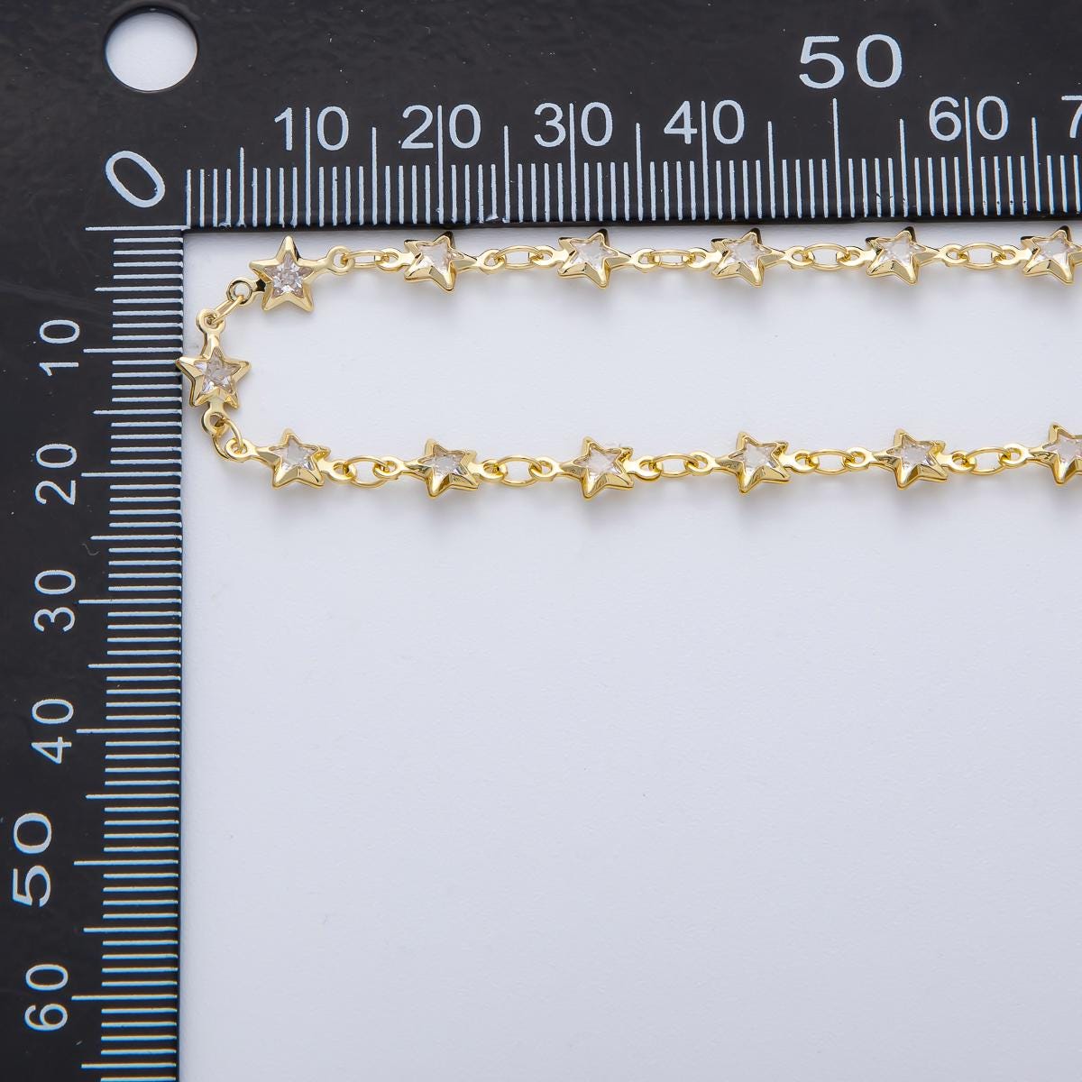 Wholesale Gold CZ Star Chain Roll 24k Gold Filled Star Link Chain Dainty Celestial Jewelry Supply by the Yard | ROLL-1781