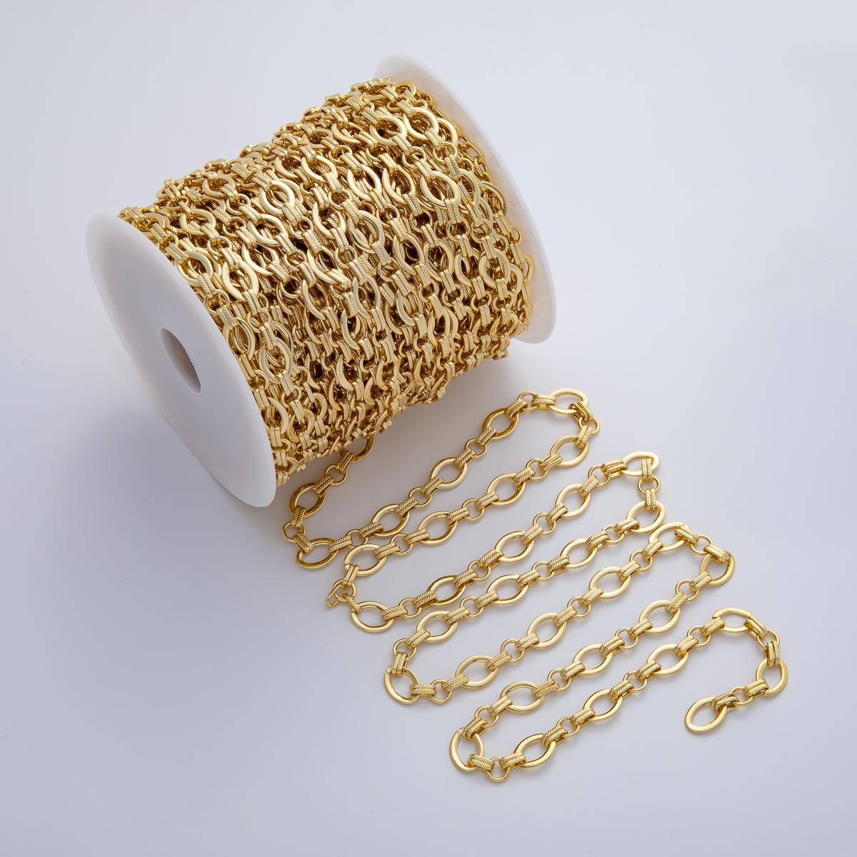 Wholesale Gold Textured Oval Link Chain 11x8mm 24k Gold Filled Cable Chain Jewelry Supply by the Yard for Jewelry Making Supply | ROLL-1772