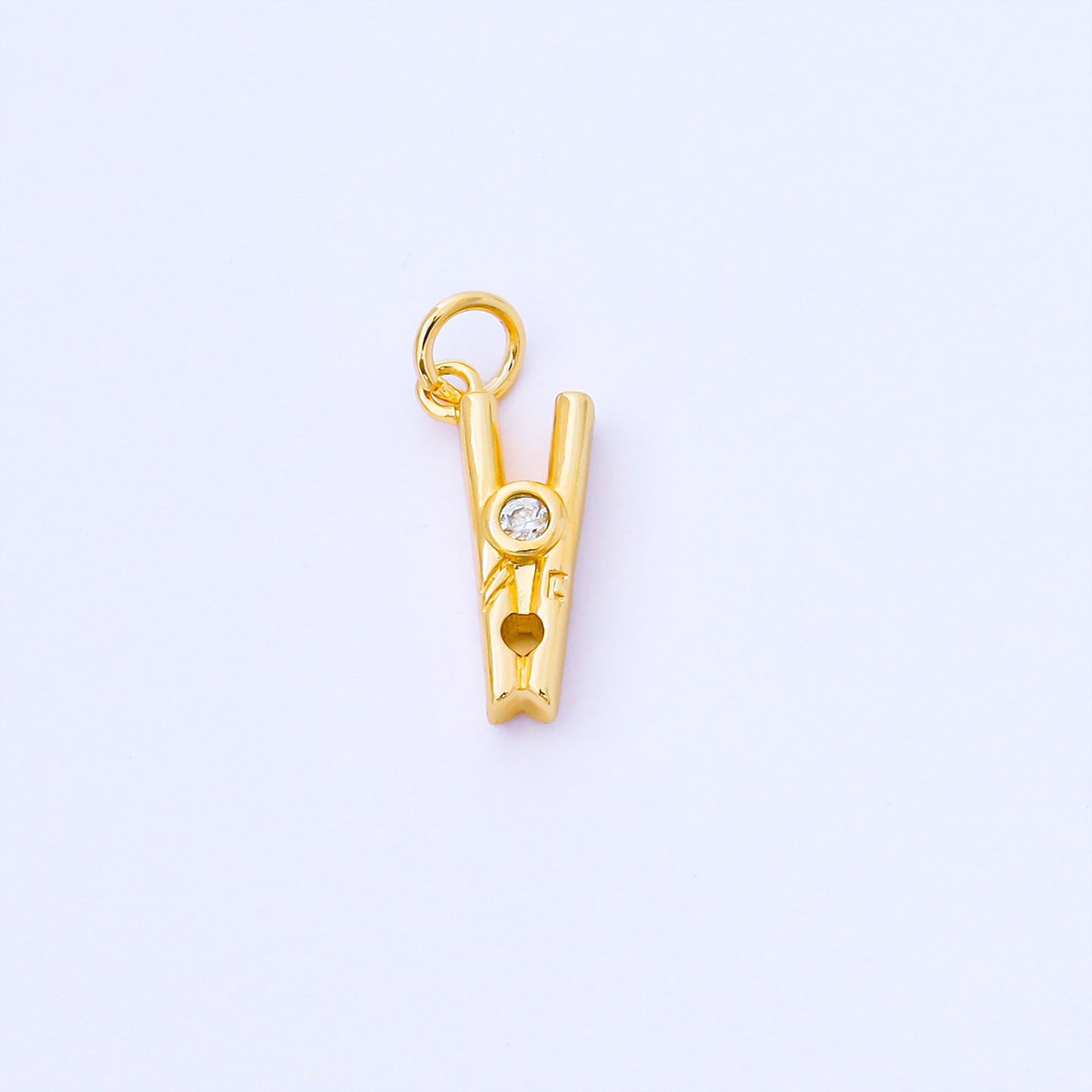 24k Gold Filled Clothespin CZ Charm 15.8mm Dainty Pendant Design DIY Earrings Bracelet Necklace Jewelry Making Supply Gift Idea | AF1550