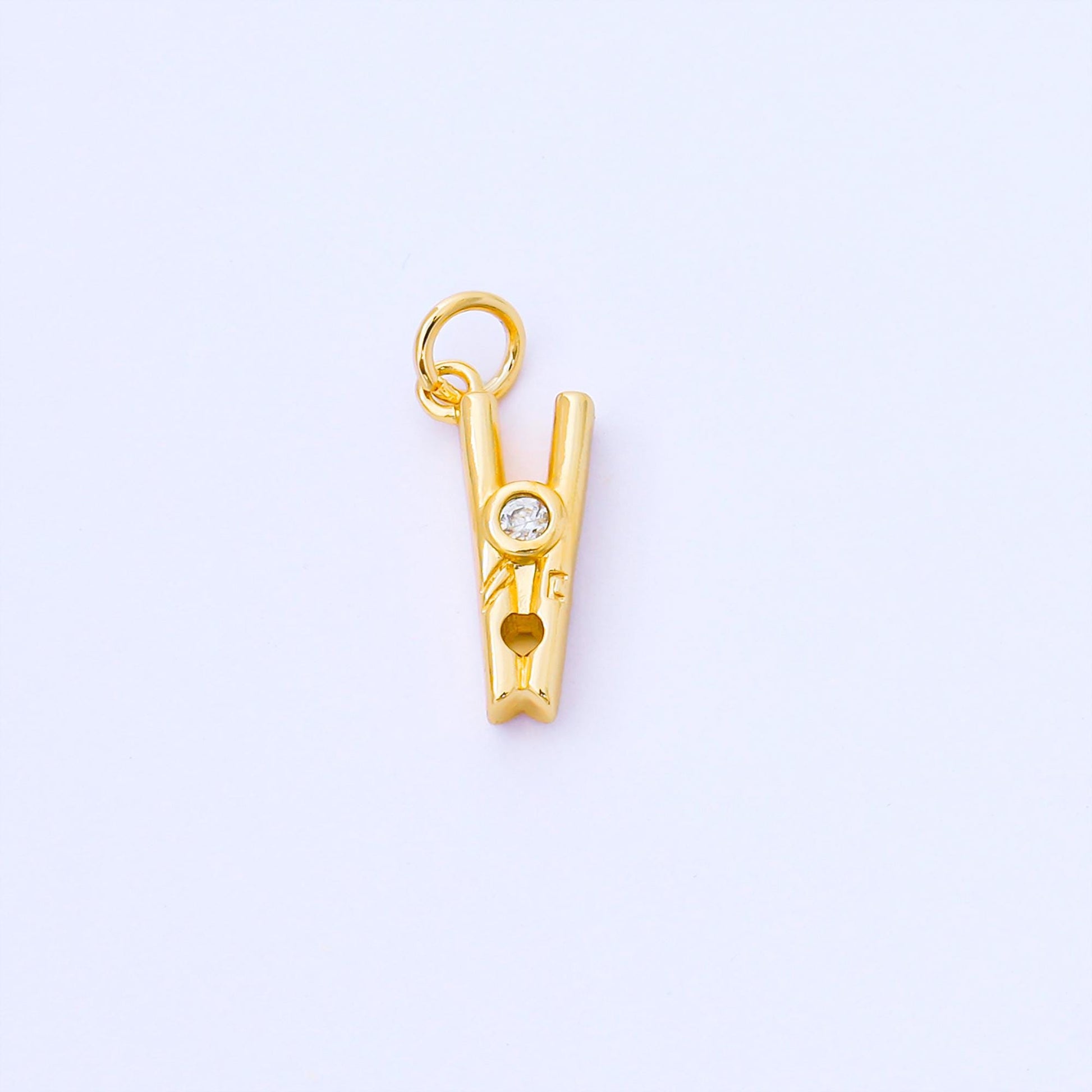24k Gold Filled Clothespin CZ Charm 15.8mm Dainty Pendant Design DIY Earrings Bracelet Necklace Jewelry Making Supply Gift Idea | AF1550
