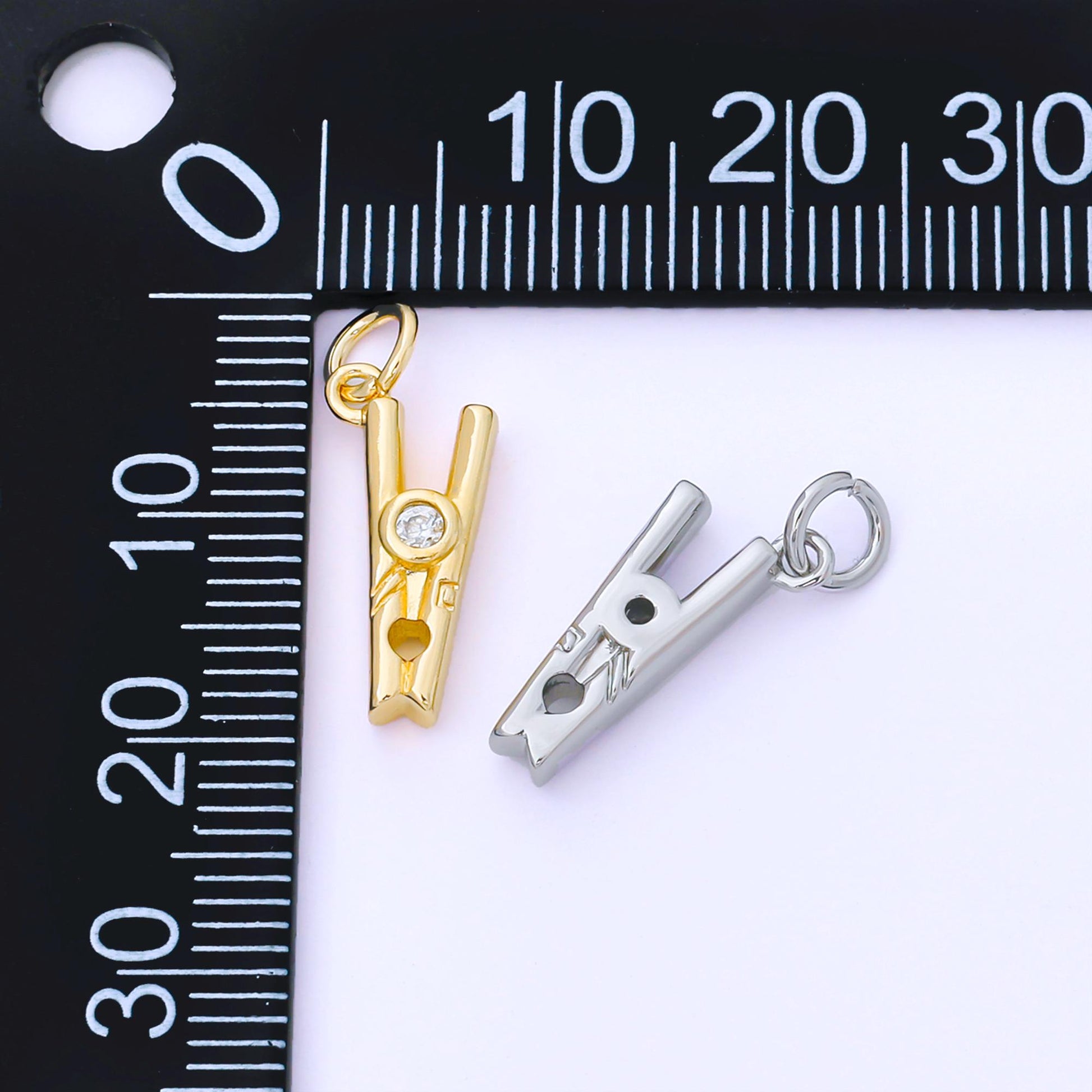 24k Gold Filled Clothespin CZ Charm 15.8mm Dainty Pendant Design DIY Earrings Bracelet Necklace Jewelry Making Supply Gift Idea | AF1550
