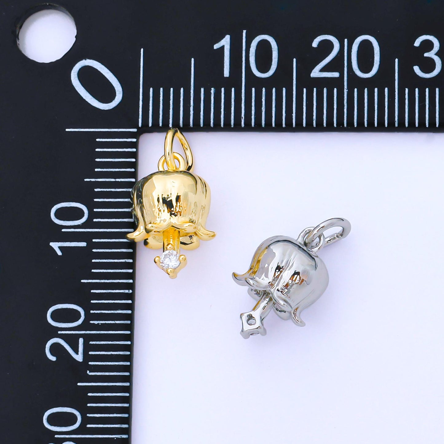 24k Gold Filled 12.6mm clear CZ Tulip Flower Nature Charm Gold & Silver Bloom Pendant Dainty Floral Charm DIY Jewelry Making Supply | AF1547