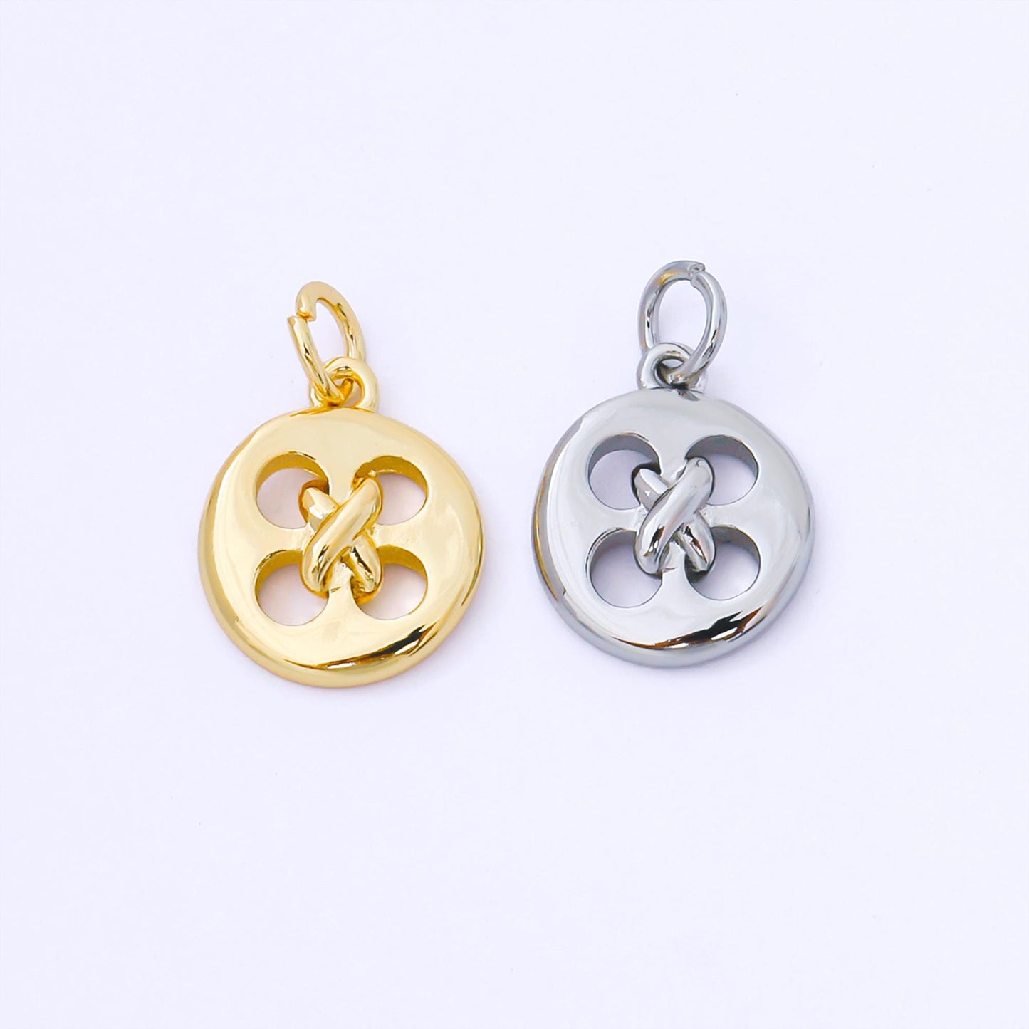 24K Gold Filled 13.6mm Knotted Clothes Button Charm in Gold & Silver Round Button Minimal Fashion Finding Jewelry Making Supply | AF1549