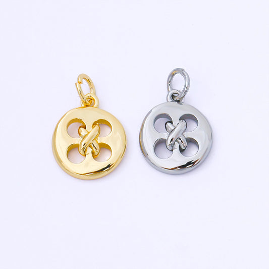 24K Gold Filled 13.6mm Knotted Clothes Button Charm in Gold & Silver Round Button Minimal Fashion Finding Jewelry Making Supply | AF1549