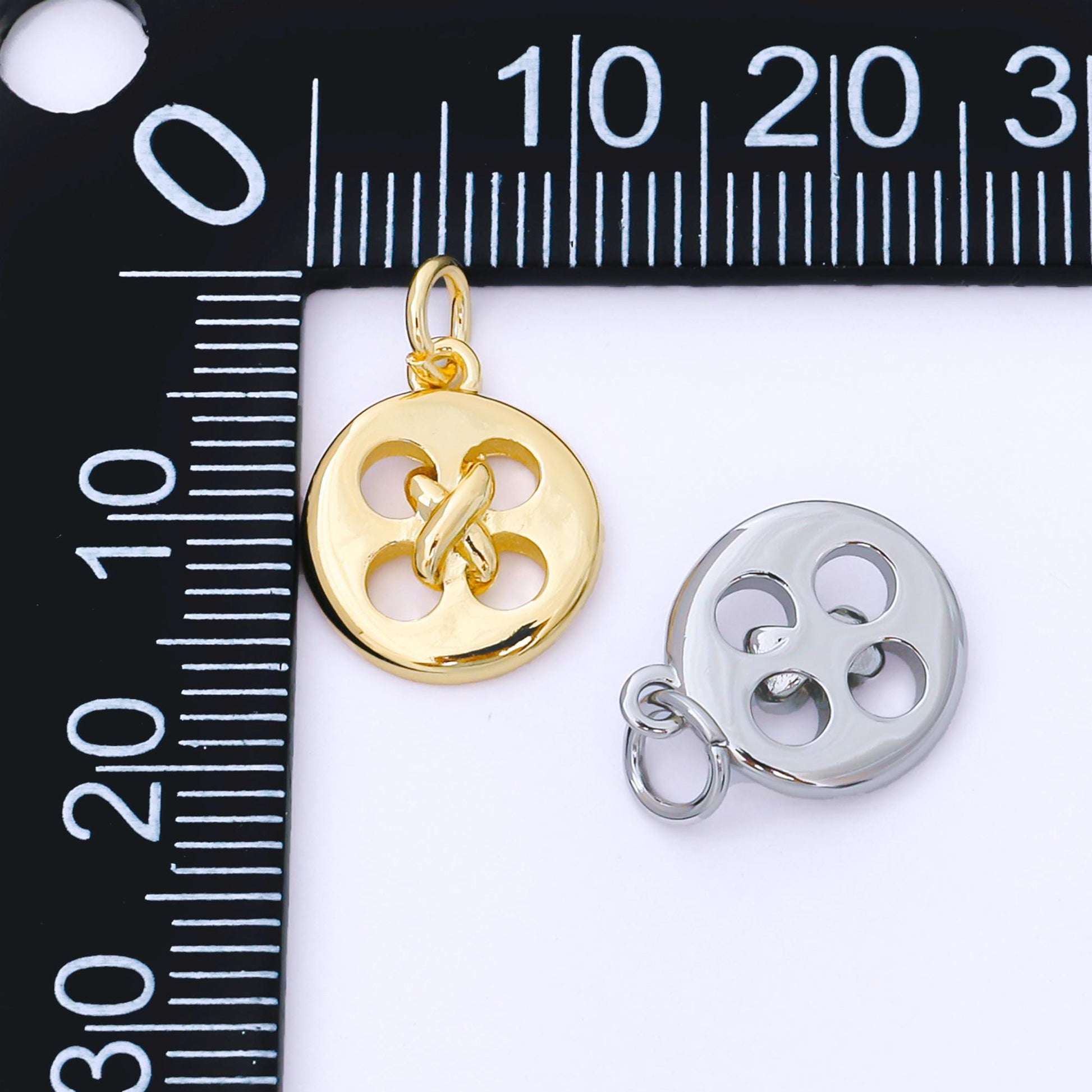 24K Gold Filled 13.6mm Knotted Clothes Button Charm in Gold & Silver Round Button Minimal Fashion Finding Jewelry Making Supply | AF1549