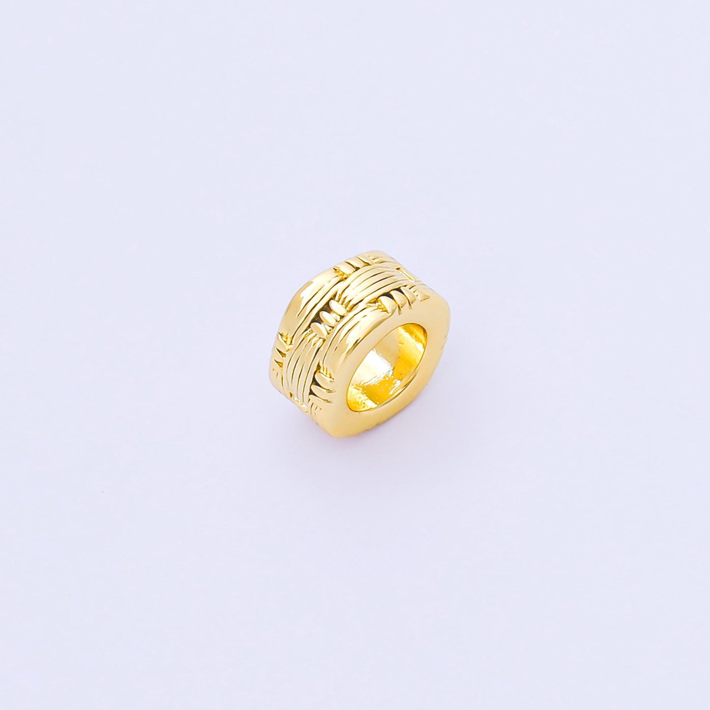 24k Gold Filled 9.1mm Textured Woven Spacer Bead in Gold & Silver Textured Barrel for Charm Necklace Bracelet DIY Jewelry Making | B493