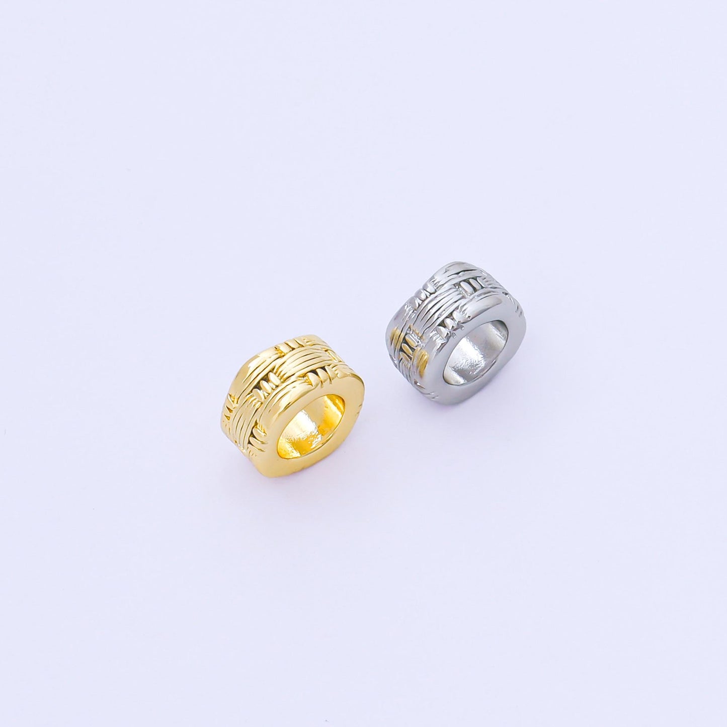 24k Gold Filled 9.1mm Textured Woven Spacer Bead in Gold & Silver Textured Barrel for Charm Necklace Bracelet DIY Jewelry Making | B493