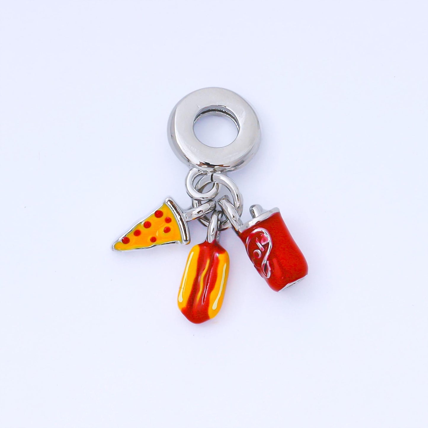 24K Gold Filled 11.5mm Enamel Art Food Set Charm in Hotdog Pizza & Soda Snack Themed Charm DIY Jewelry Making Supply Bracelet | AF1541