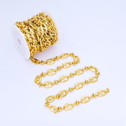 24K Gold Filled 10mm Puff Mariner Anchor Link Chain by Yard Wholesale DIY Bold Jewelry Making for Necklace Bracelet Bag Chain | Roll-1996