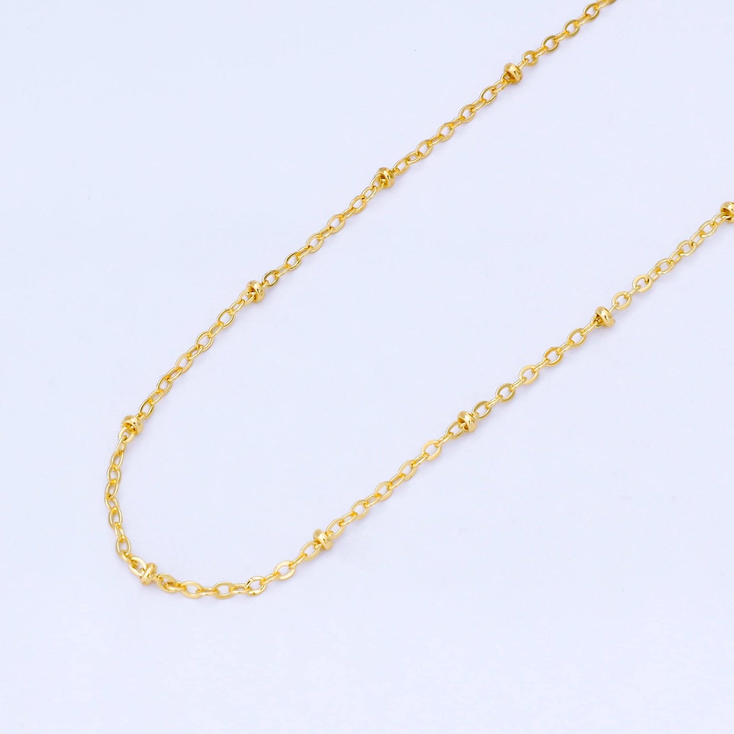 24K Gold Filled 2.2mm Dainty Gold Satellite Chain with Interspersed Beads by Yard Wholesale DIY Bold Jewelry Making for Necklace | Roll-2000