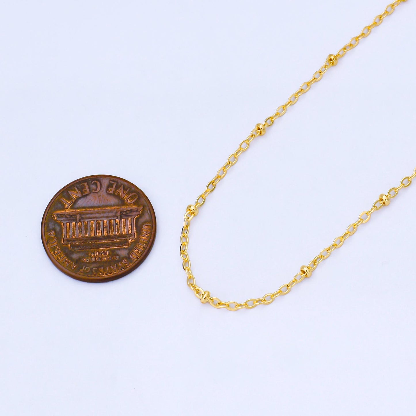 24K Gold Filled 2.2mm Dainty Gold Satellite Chain with Interspersed Beads by Yard Wholesale DIY Bold Jewelry Making for Necklace | Roll-2000