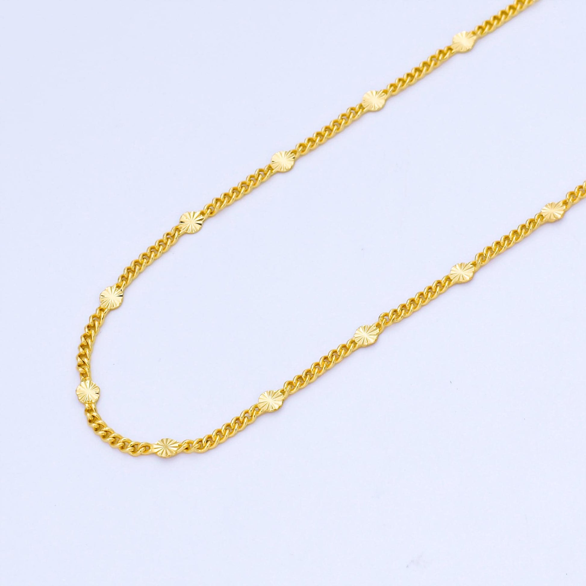 24K Gold Filled 2.6mm Curb Chain with Sunburst-Style Links by Yard DIY Dainty Jewelry Making for Necklace Bracelet Bag Chain | Roll-1999