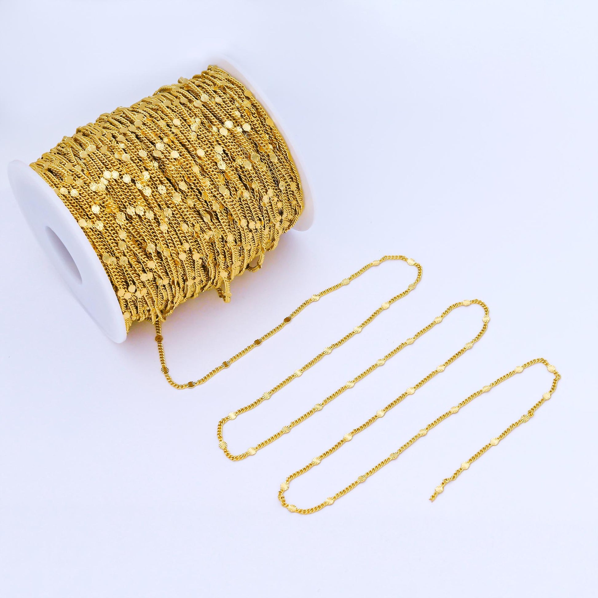 24K Gold Filled 2.6mm Curb Chain with Sunburst-Style Links by Yard DIY Dainty Jewelry Making for Necklace Bracelet Bag Chain | Roll-1999