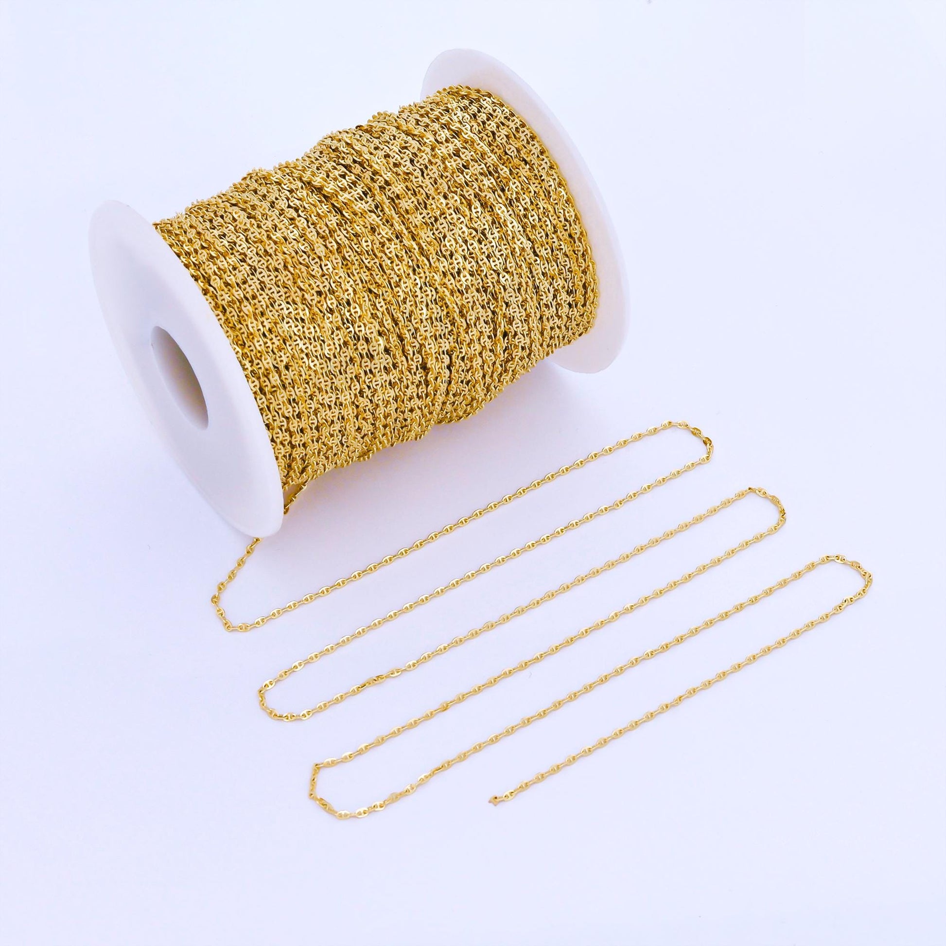 24K Gold Filled 1.6mm Mini Mariner Anchor Chain by Yard Wholesale DIY Jewelry Making Supplies for Necklace Bracelet Bag Chain | Roll-2001