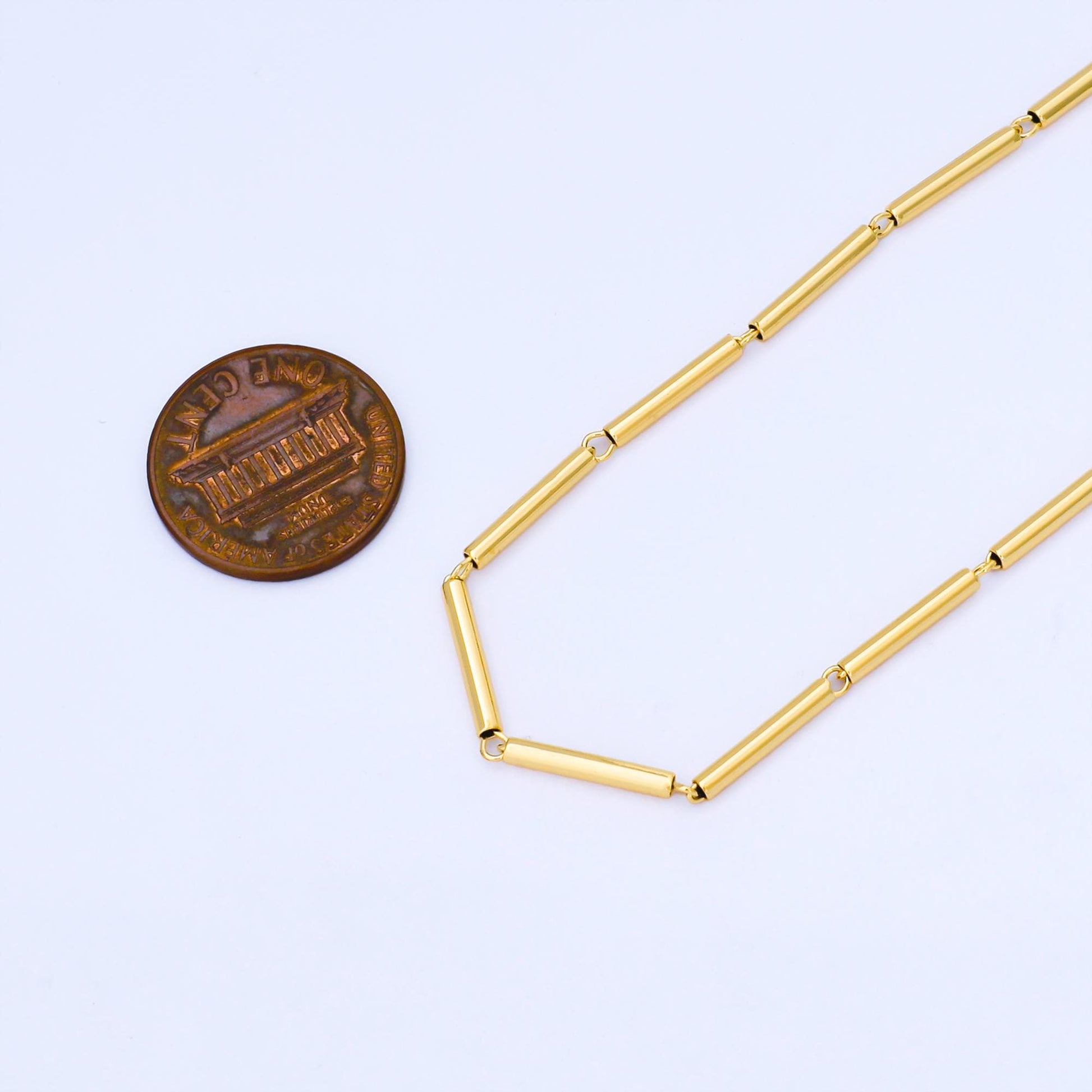 24K Gold Filled 1.9mm Minimal Long Tube Chain by Yard Gold Stick Link Chain DIY Jewelry Making Supplies Necklace Bracelet | Roll-2003
