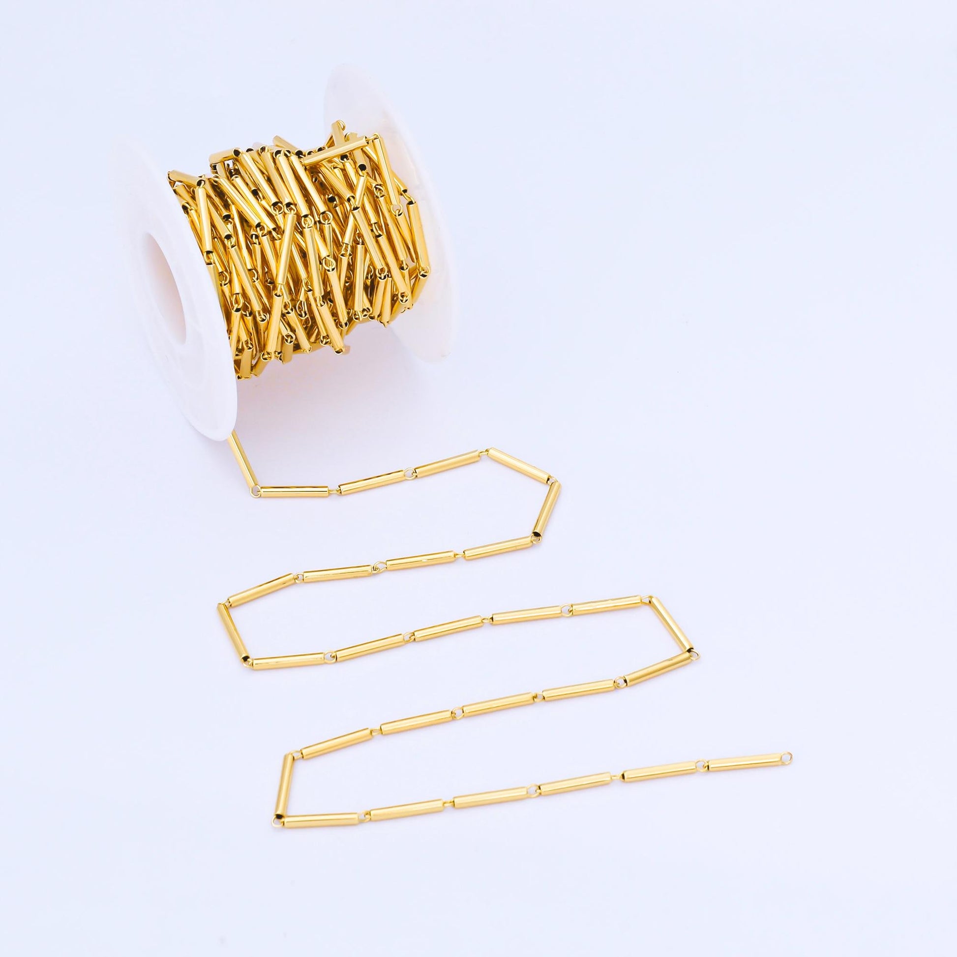24K Gold Filled 1.9mm Minimal Long Tube Chain by Yard Gold Stick Link Chain DIY Jewelry Making Supplies Necklace Bracelet | Roll-2003