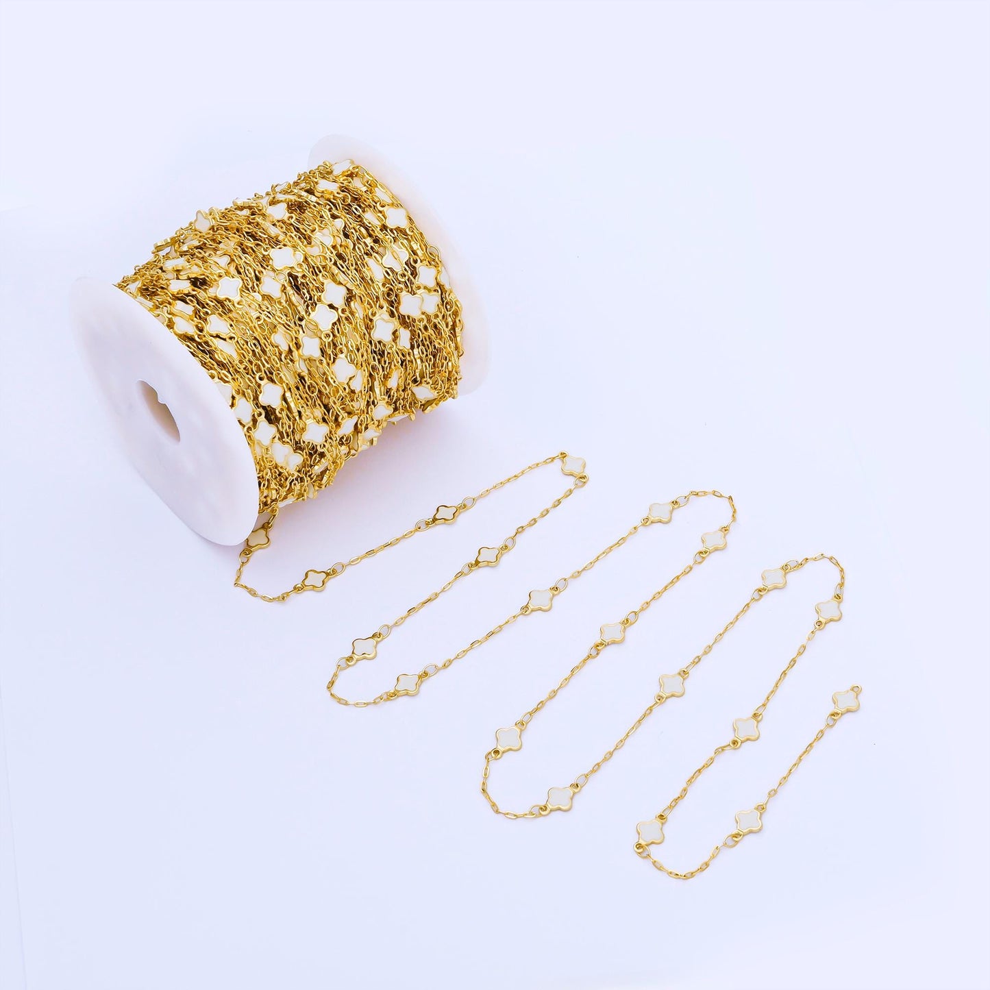 24K Gold Filled Dainty 1.5mm Enamel Lucky Clover Unfinished Satellite Chain by Yard for Jewelry Making Necklace Bracelet | Roll-2006