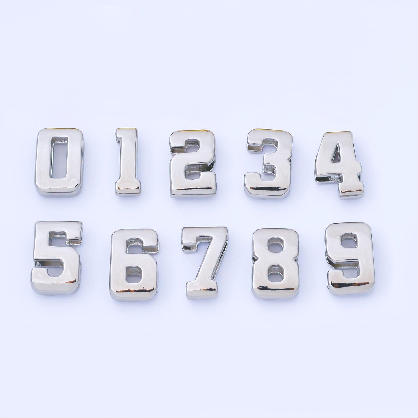 Silver Varsity Number Beads charm Sport Number Spacer 3D Silver digit charm personalize lucky number bubble Cord Bracelet Supply B489