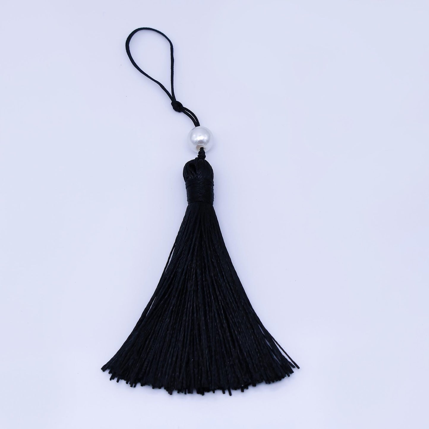 24k Black Silk Tassel with Pearl Accent Elegant Hanging Tassel for Jewelry Home Decor Bookmarks or Handbag Charms Graduation Caps | Z1493