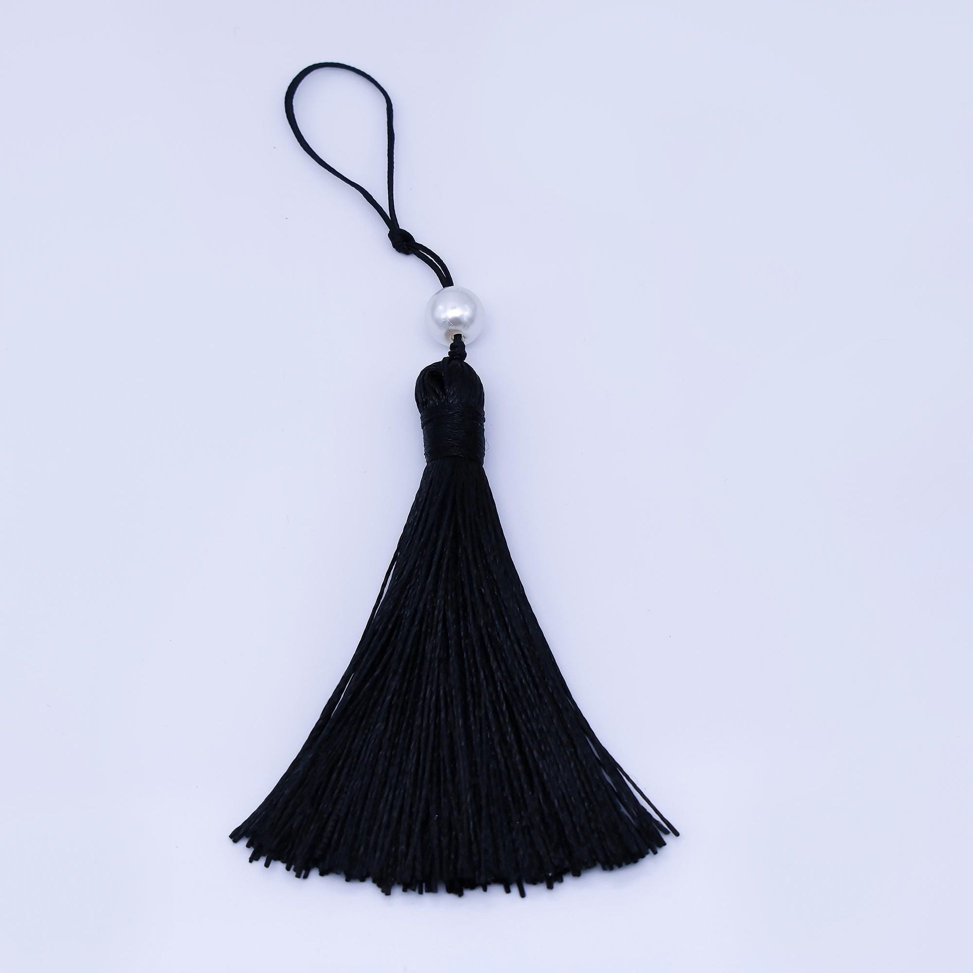 24k Black Silk Tassel with Pearl Accent Elegant Hanging Tassel for Jewelry Home Decor Bookmarks or Handbag Charms Graduation Caps | Z1493