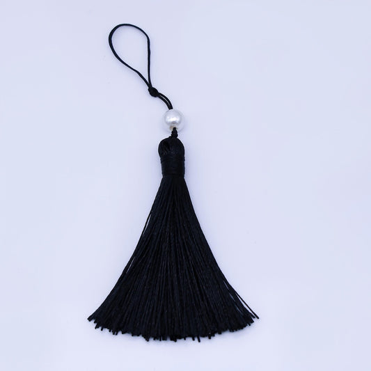 24k Black Silk Tassel with Pearl Accent Elegant Hanging Tassel for Jewelry Home Decor Bookmarks or Handbag Charms Graduation Caps | Z1493