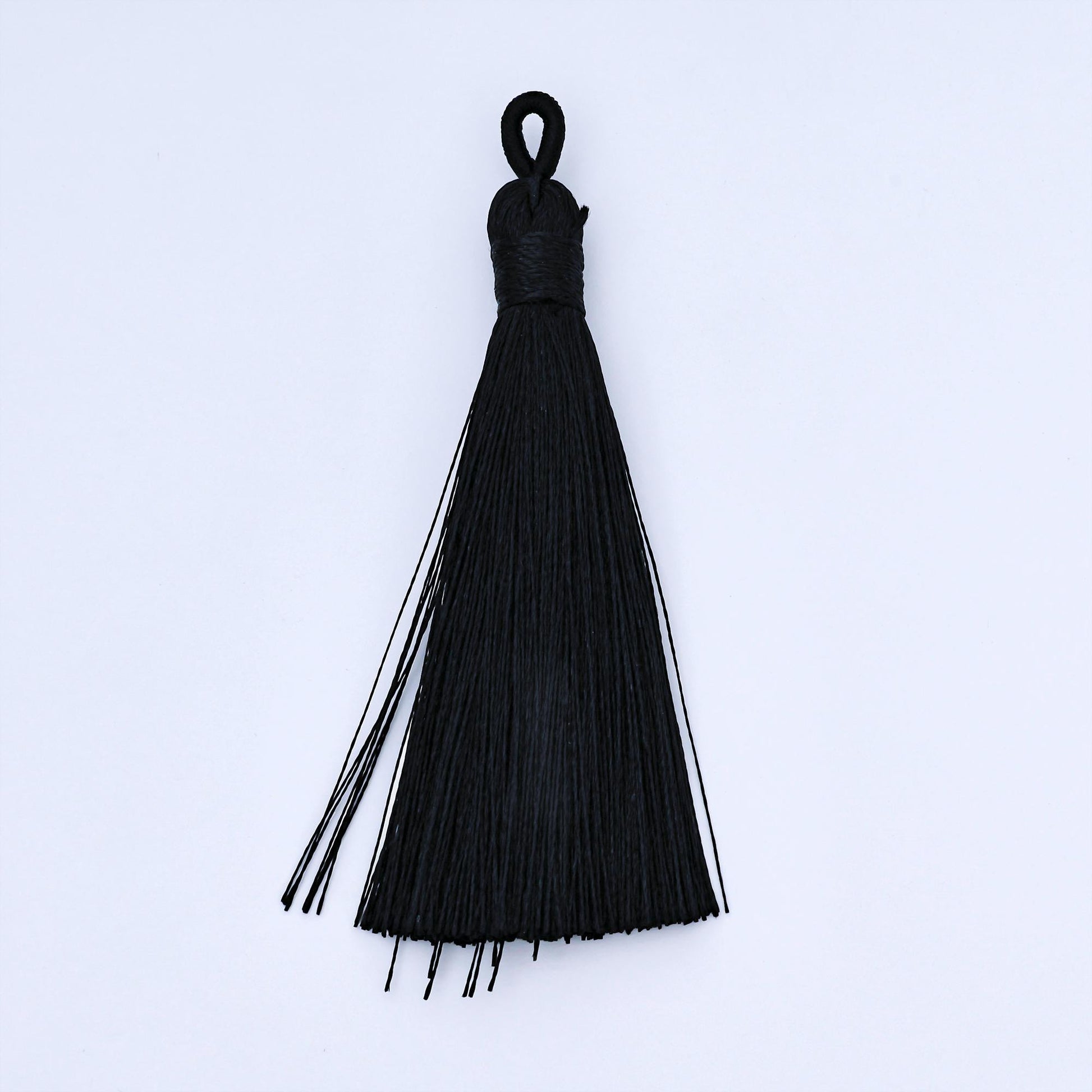 24k Black 83mm Silk Tassel with Gold & Silver Metal Loop Fringe Tassel for Jewelry Bookmarks Handbag Charms Graduation Caps | Z1494