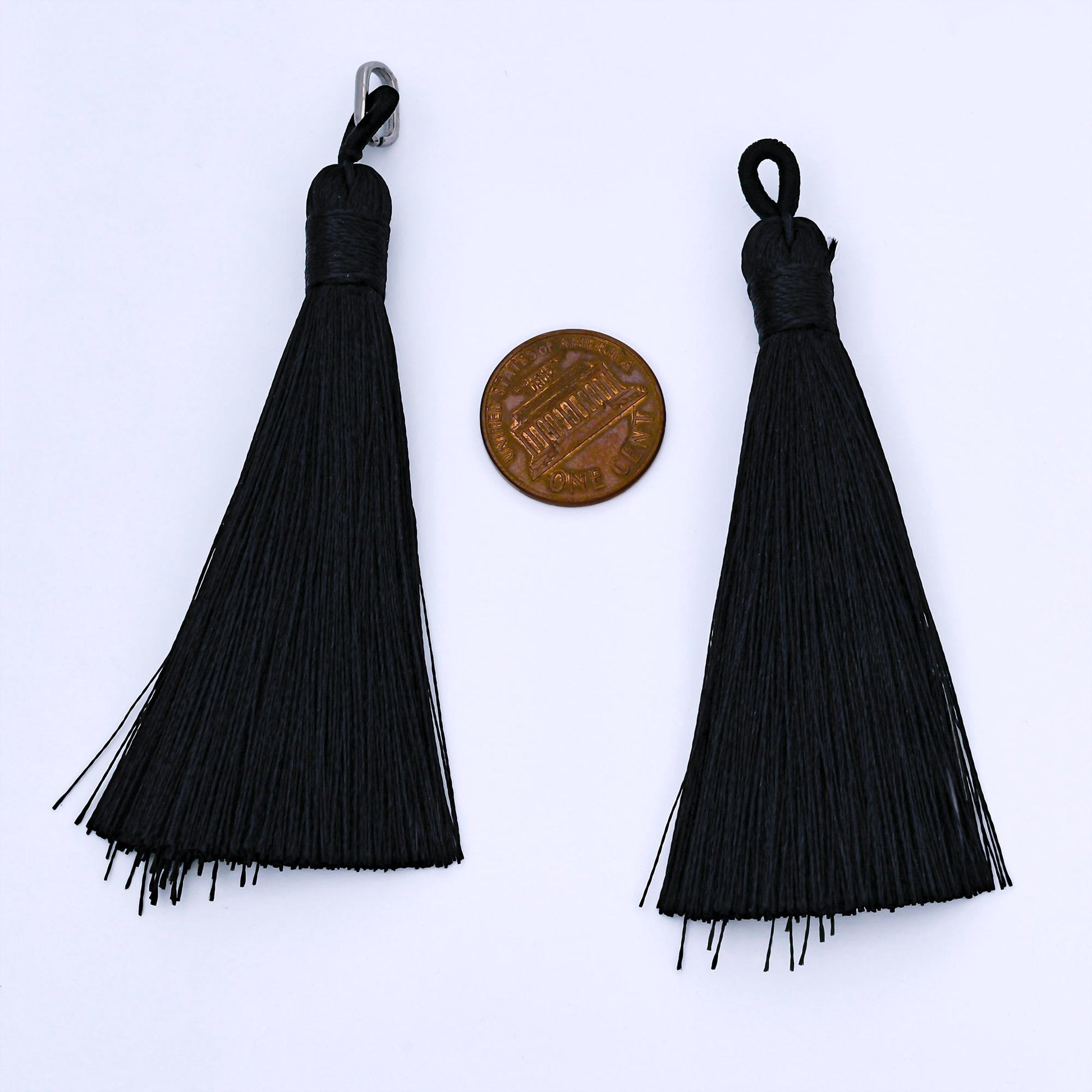 24k Black 83mm Silk Tassel with Gold & Silver Metal Loop Fringe Tassel for Jewelry Bookmarks Handbag Charms Graduation Caps | Z1494