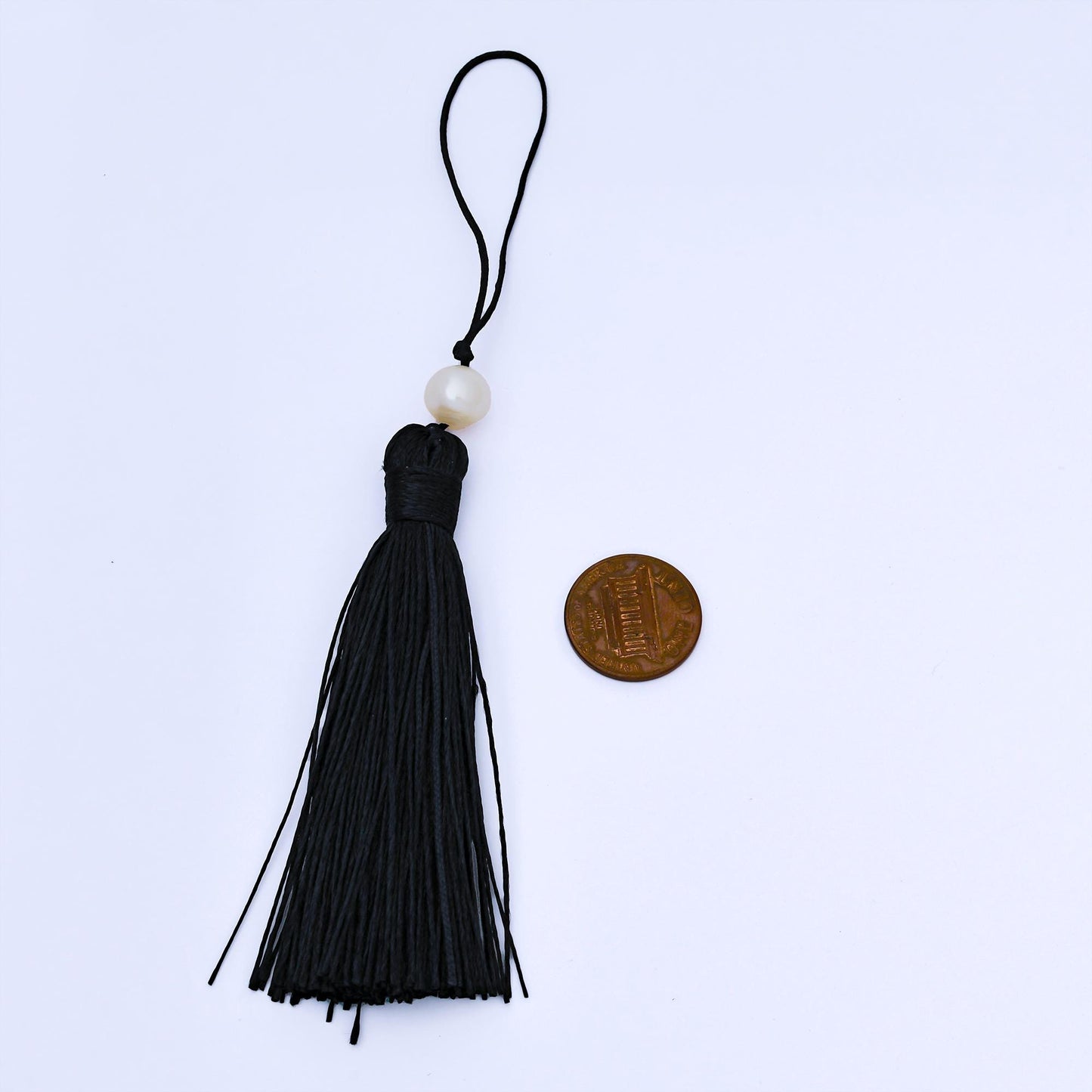 Black Silk Hanging Tassel with Pearl Accent Decorative Pendant for Jewelry or Accessories Graduation Caps DIY Supply | Z1501