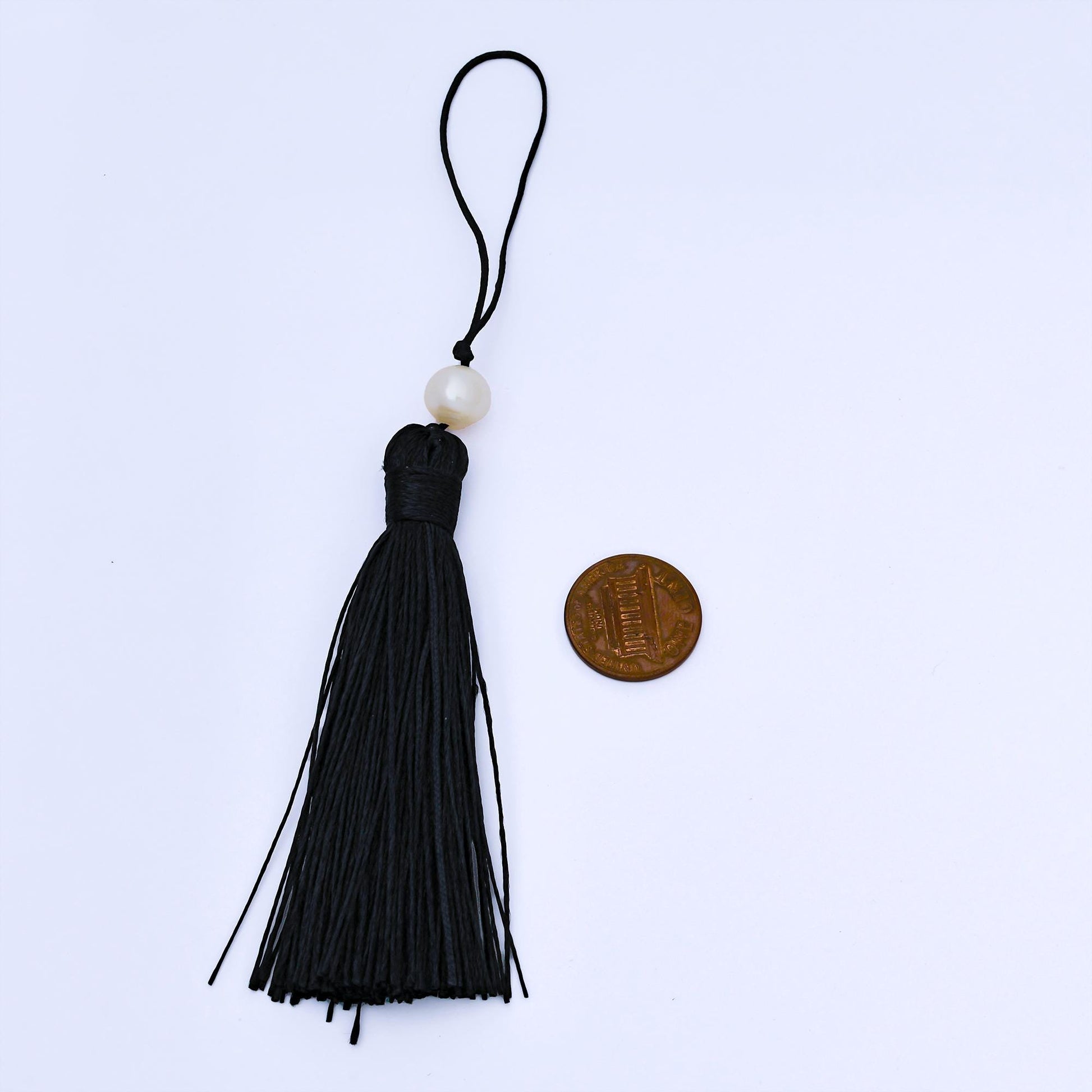 Black Silk Hanging Tassel with Pearl Accent Decorative Pendant for Jewelry or Accessories Graduation Caps DIY Supply | Z1501