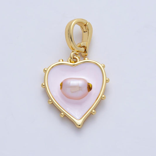 18K Gold Filled 18.2mm Pink Shell Pearl Clear Love Heart Pendant Charm DIY Bracelet Necklace Jewelry Making Findings Supply | AF1191
