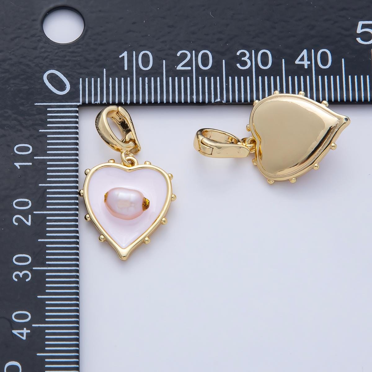 18K Gold Filled 18.2mm Pink Shell Pearl Clear Love Heart Pendant Charm DIY Bracelet Necklace Jewelry Making Findings Supply | AF1191